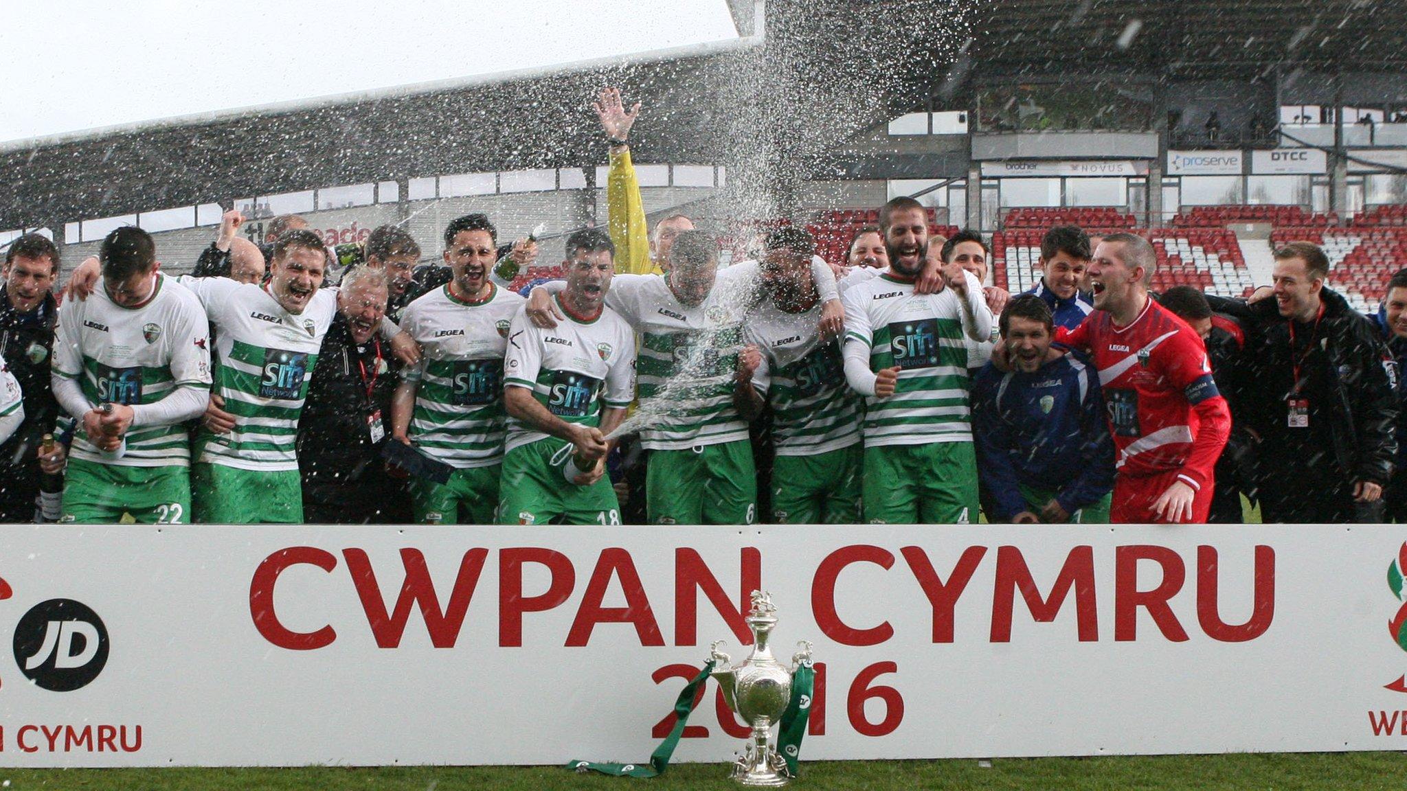 New Saints celebrate their Welsh Cup final win over Airbus UK