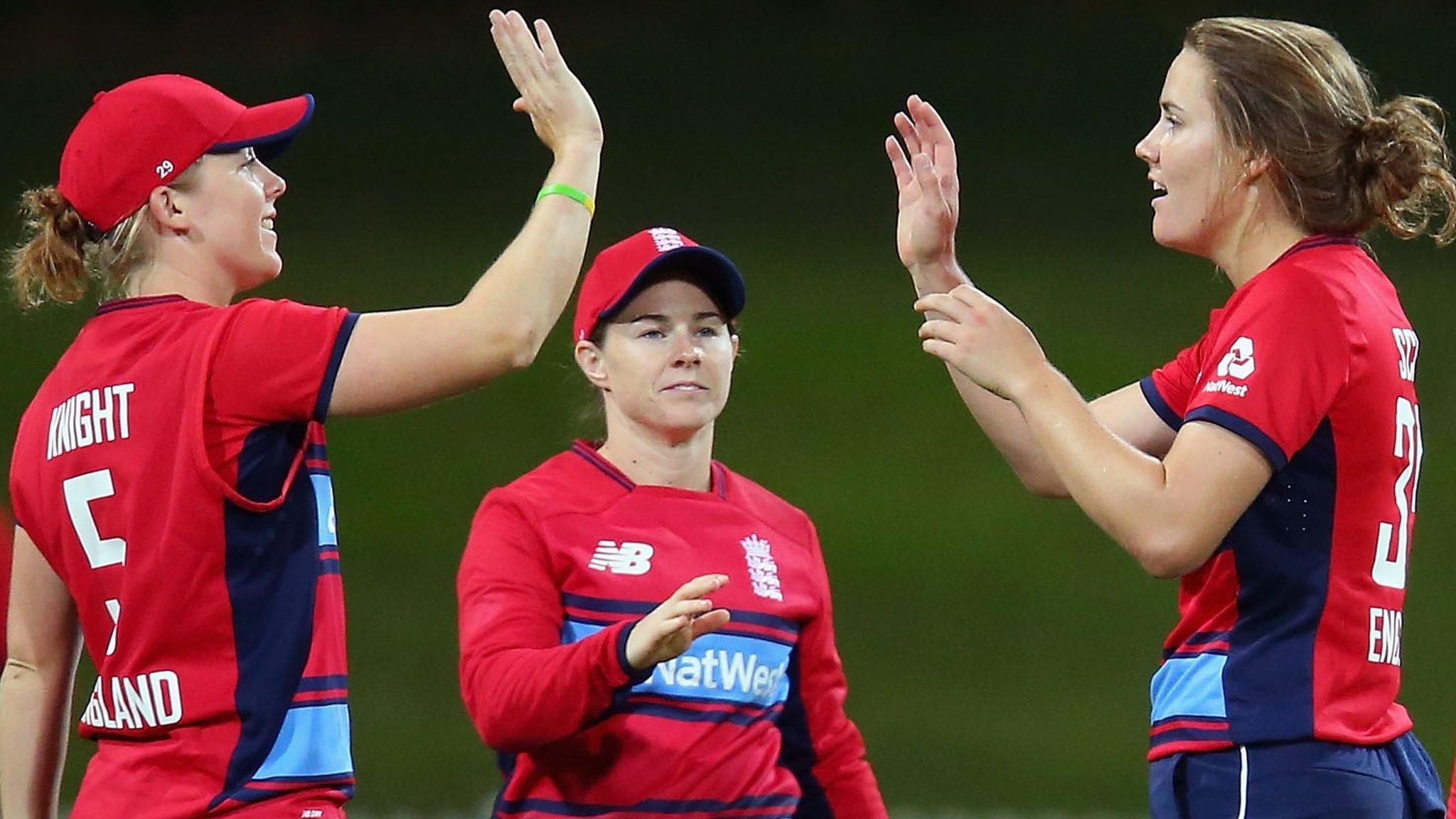 England women celebrate wicket