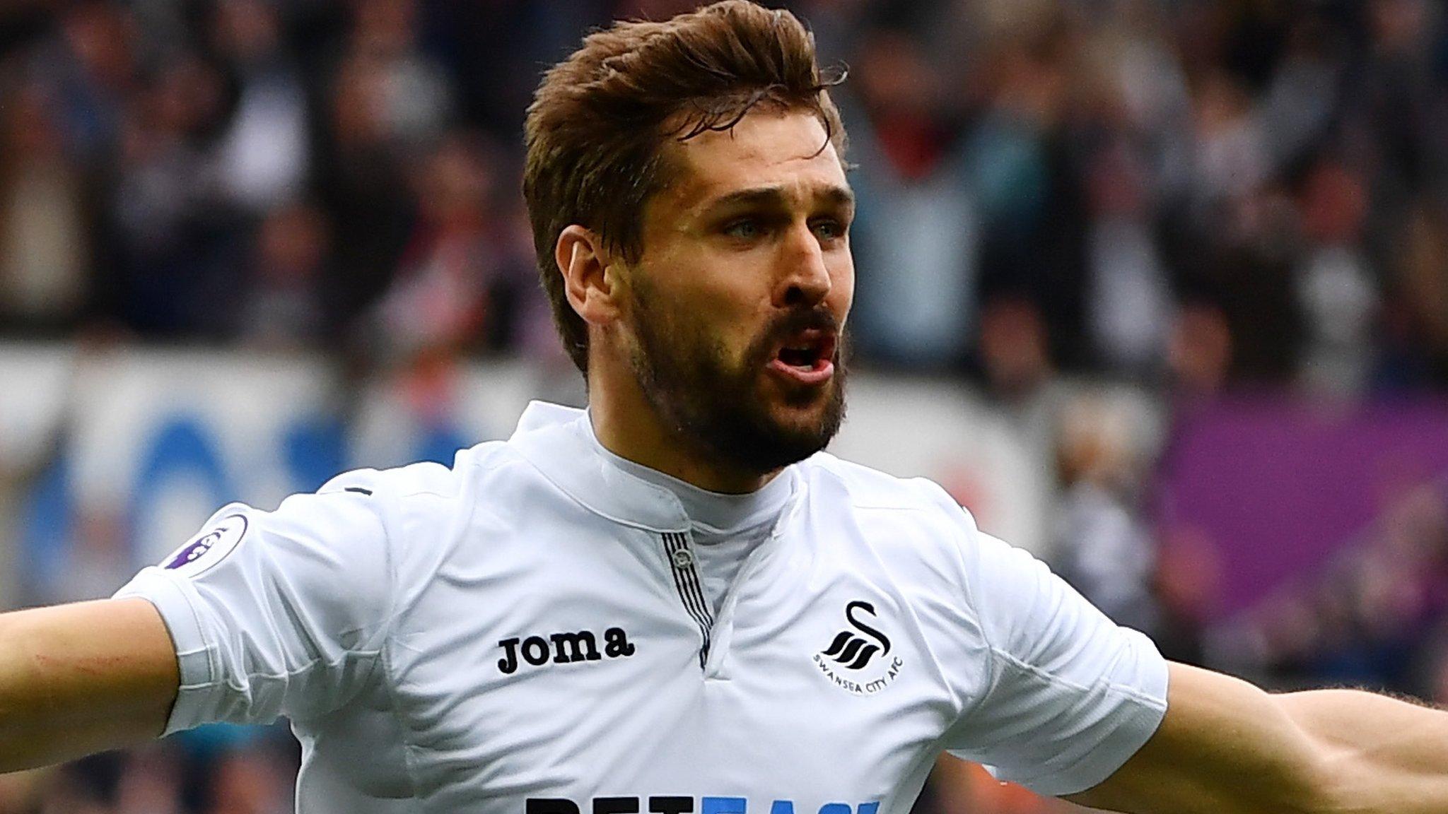 Fernando Llorente celebrates giving Swansea the lead against Everton