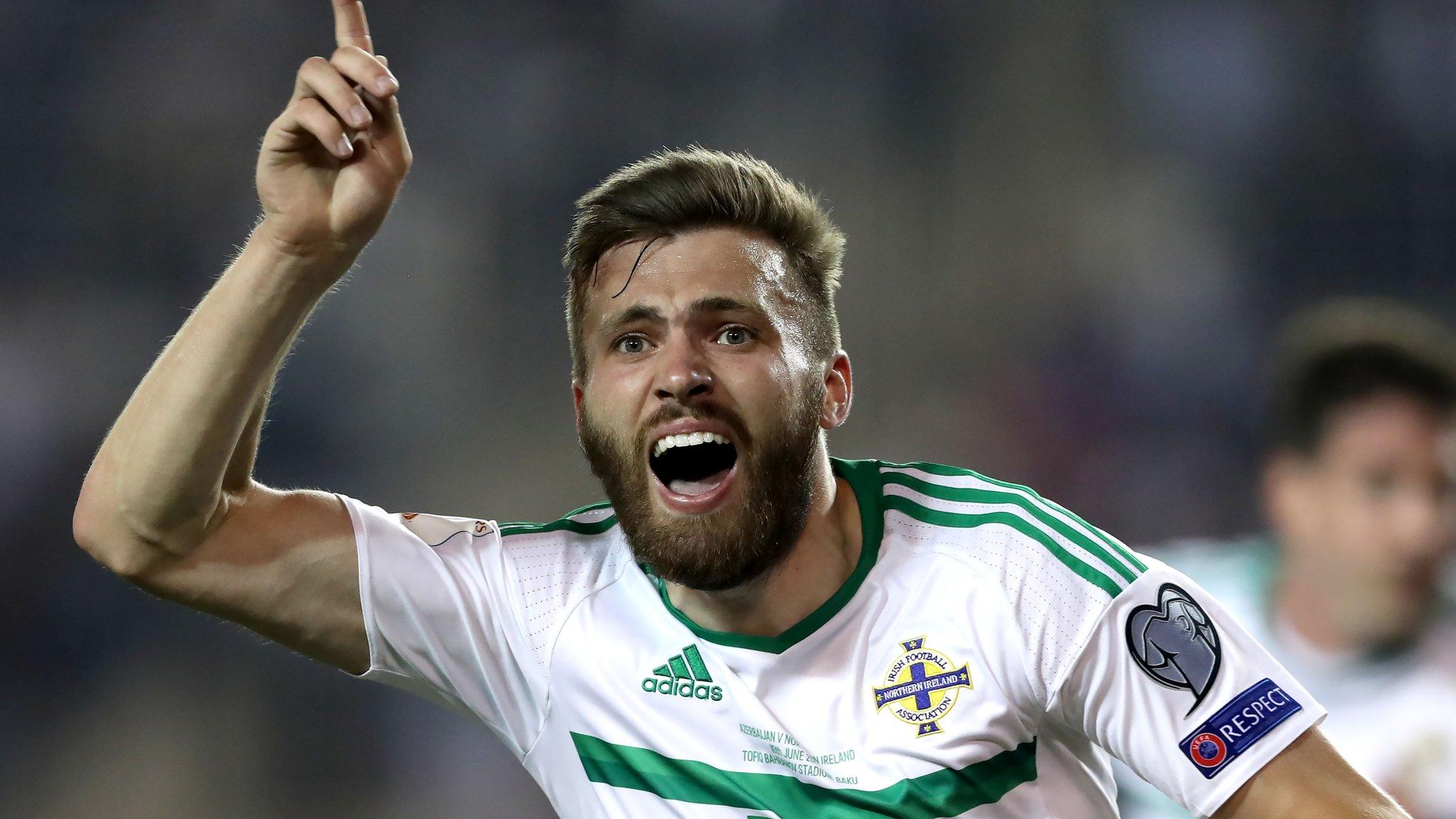 Stuart Dallas celebrates scoring his last-gasp goal against Azerbaijan