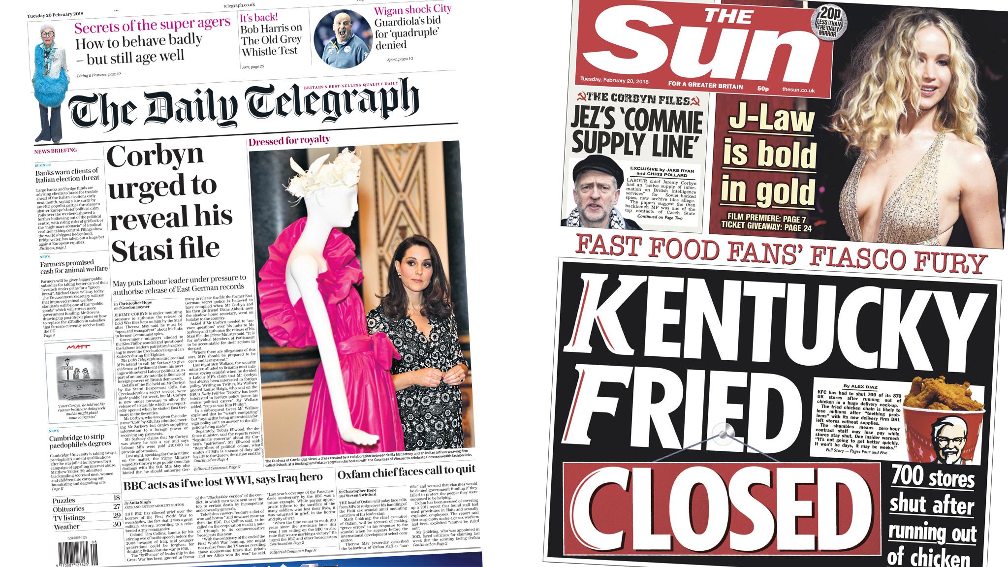 Daily Telegraph and Sun front pages