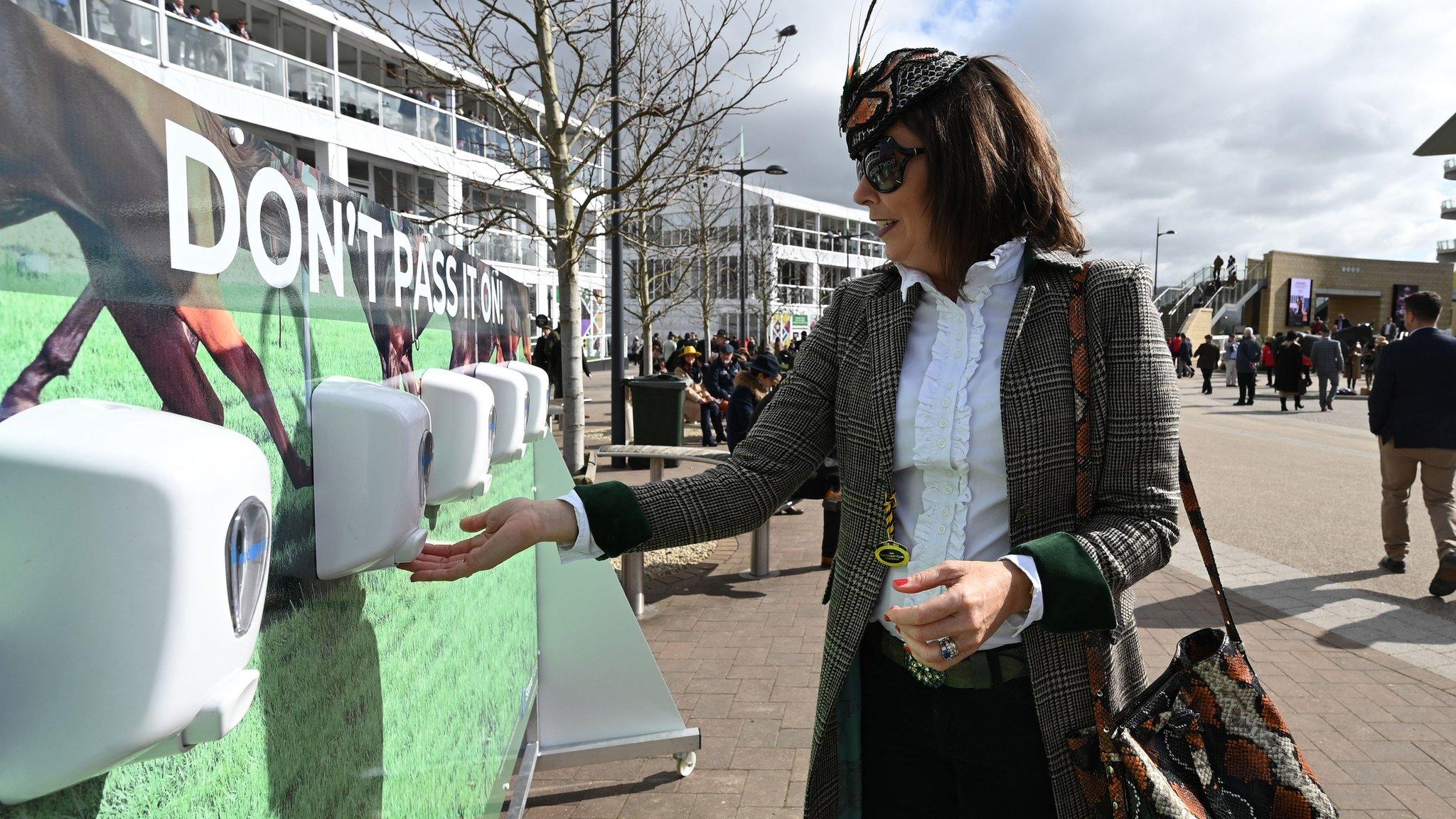 Hand sanitising at the Cheltenham Festival