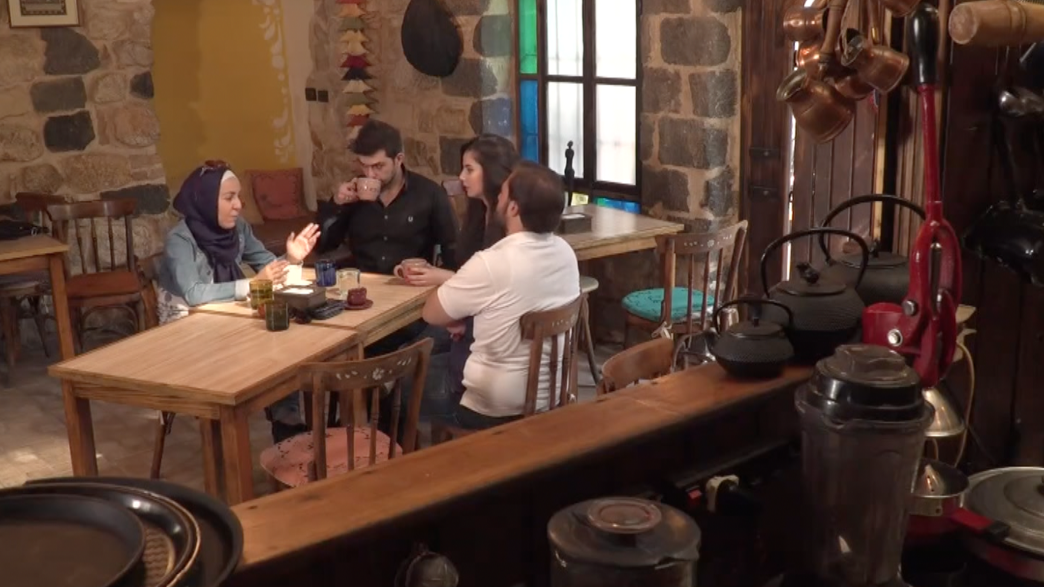 Syrians gathering in a cafe in Damascus.