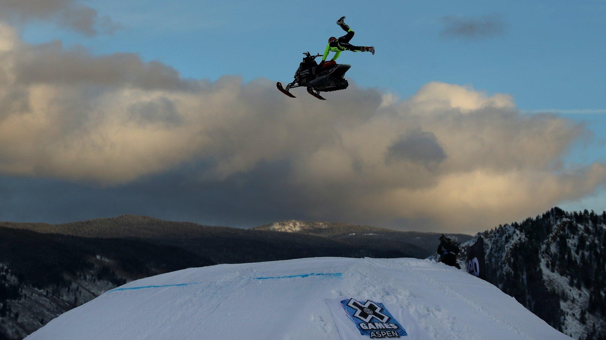 Aspen, Colorado, 25 January: Snowmobile freestyle does not look for the faint-hearted if this picture of a competitor at the 2019 Winter X Games is anything to go by. (Photo by Sean M. Haffey/Getty Images)