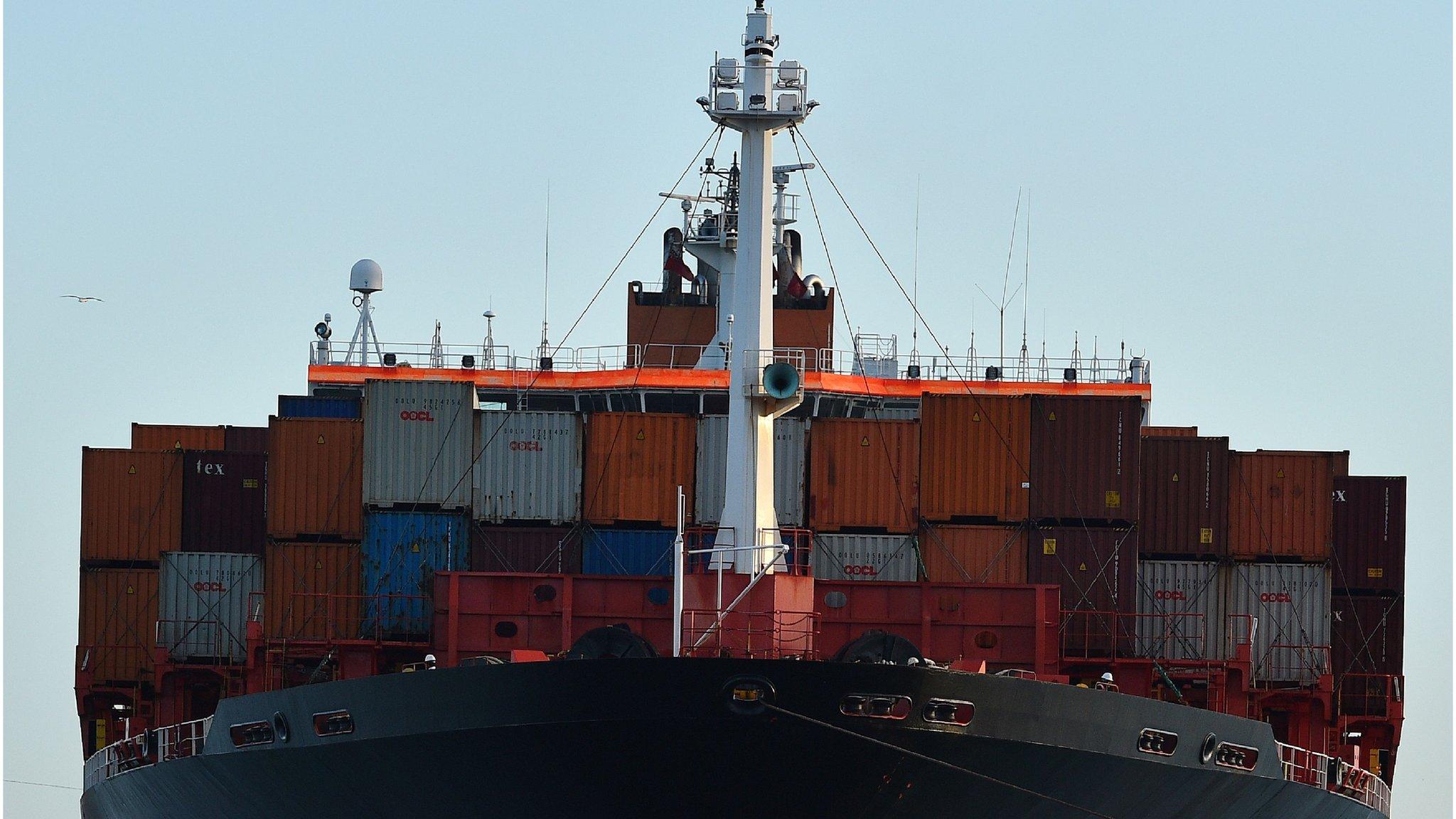 Container ship leaving Southampton