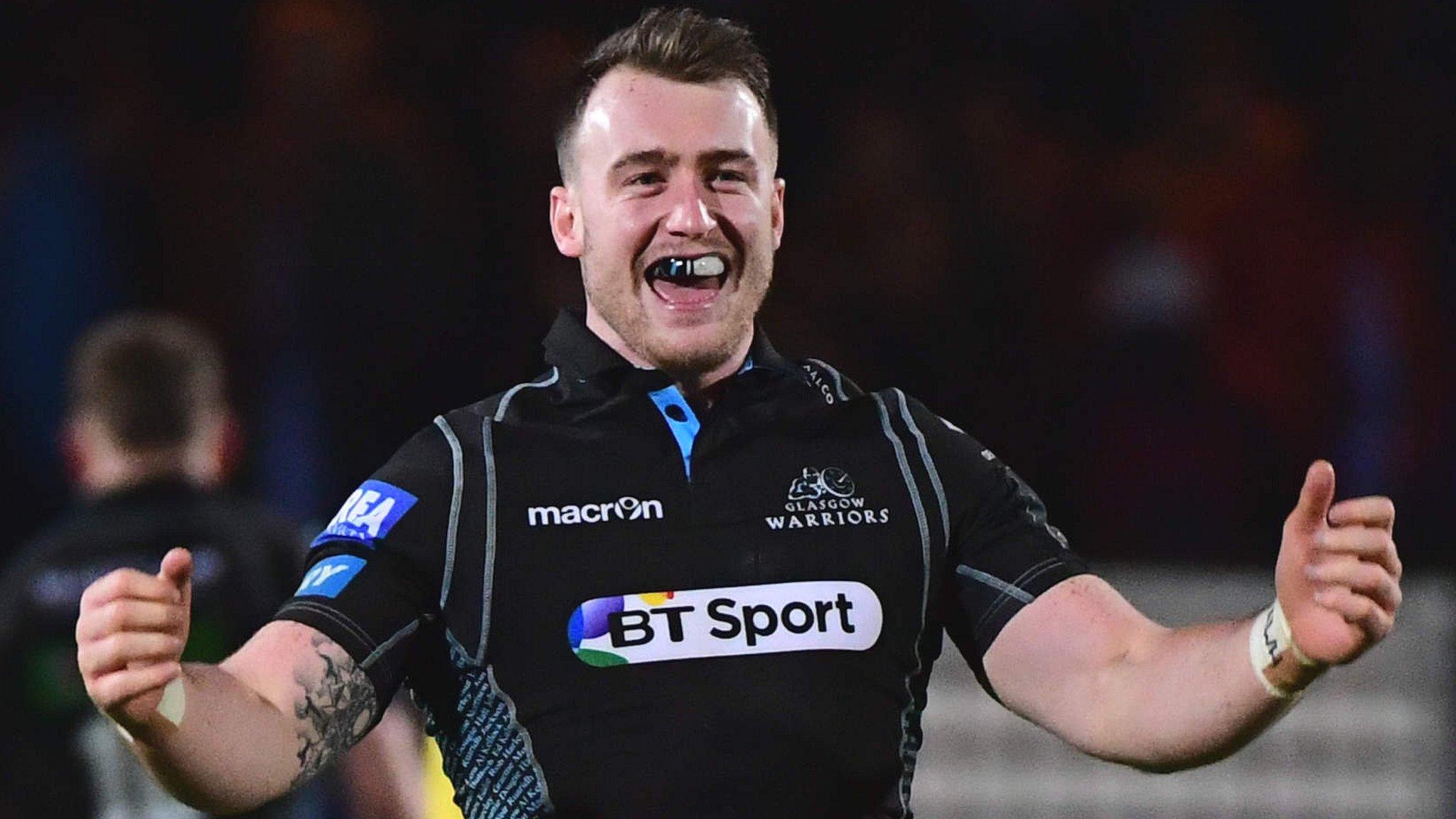 Full-back Stuart Hogg celebrates Glasgow's win over Racing 92