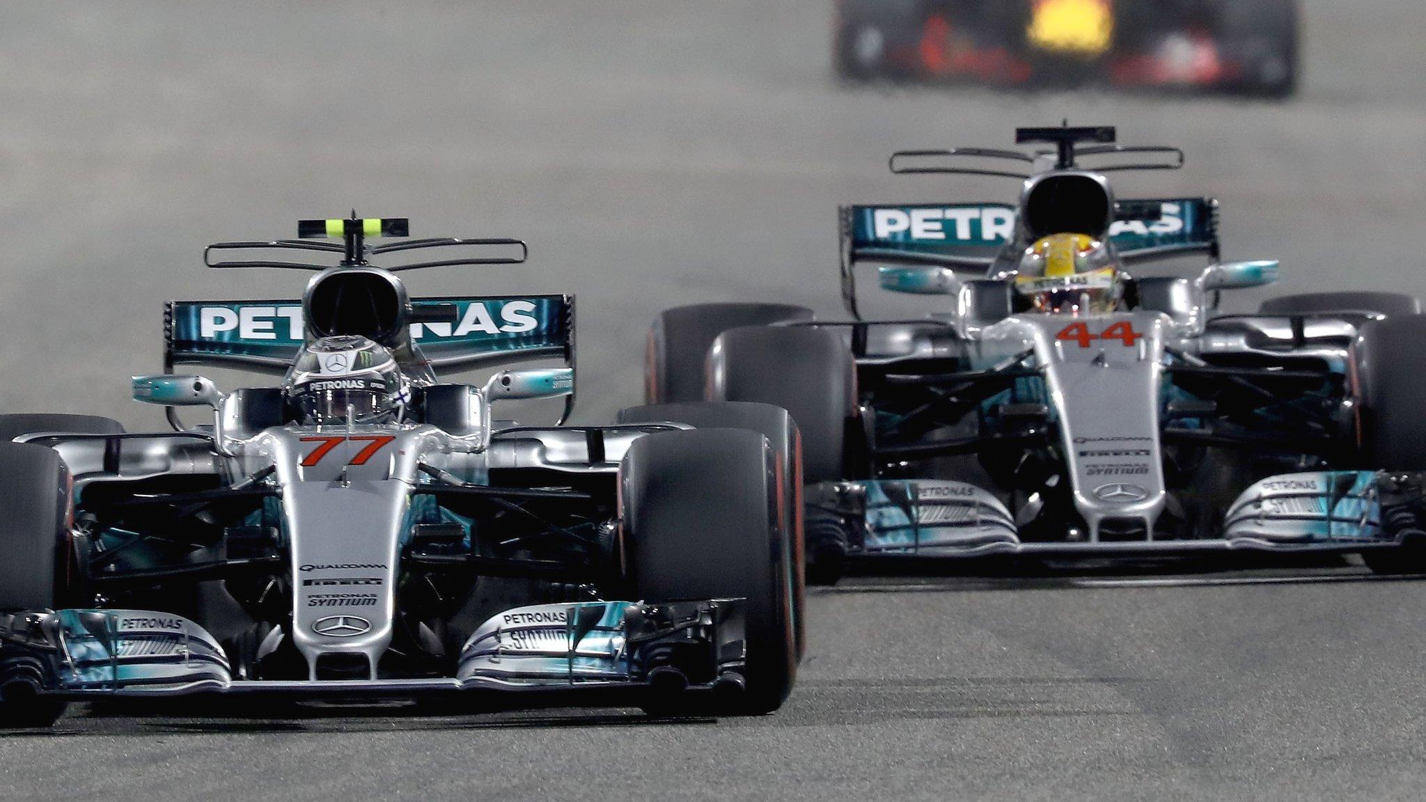 Mercedes F1 drivers Lewis Hamilton and Valtteri Bottas