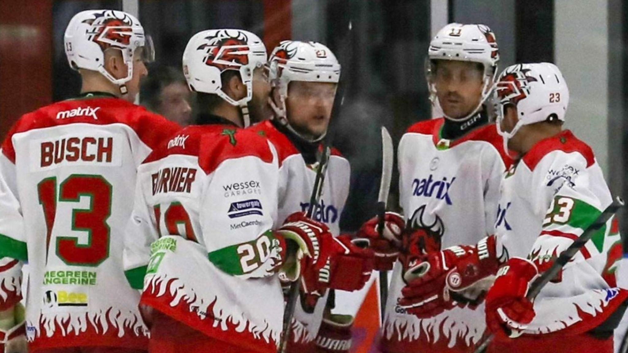 Cardiff Devils players celebrate at Dundee Stars