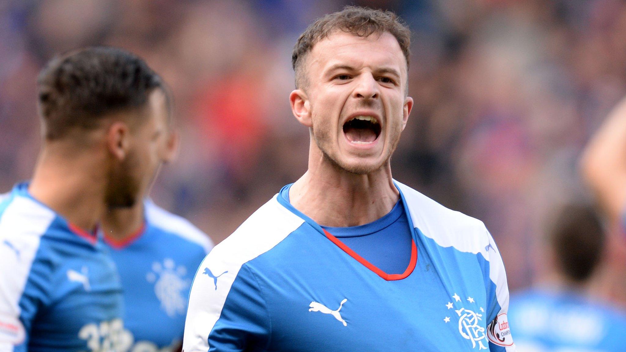 Andy Halliday celebrates scoring Rangers' third