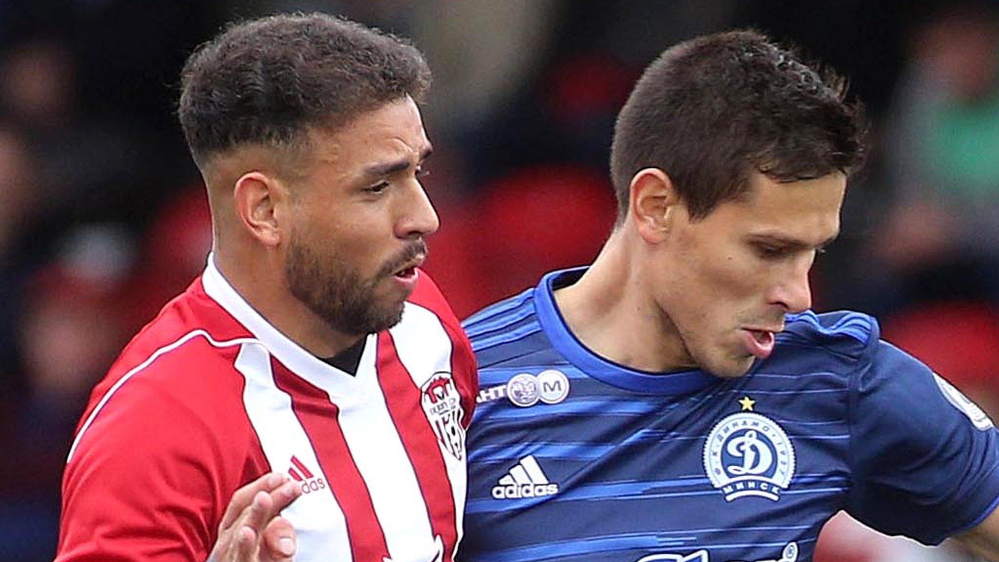 Derry's Darren Cole and Dinamo Minsk's Vladimir Khvaschinski