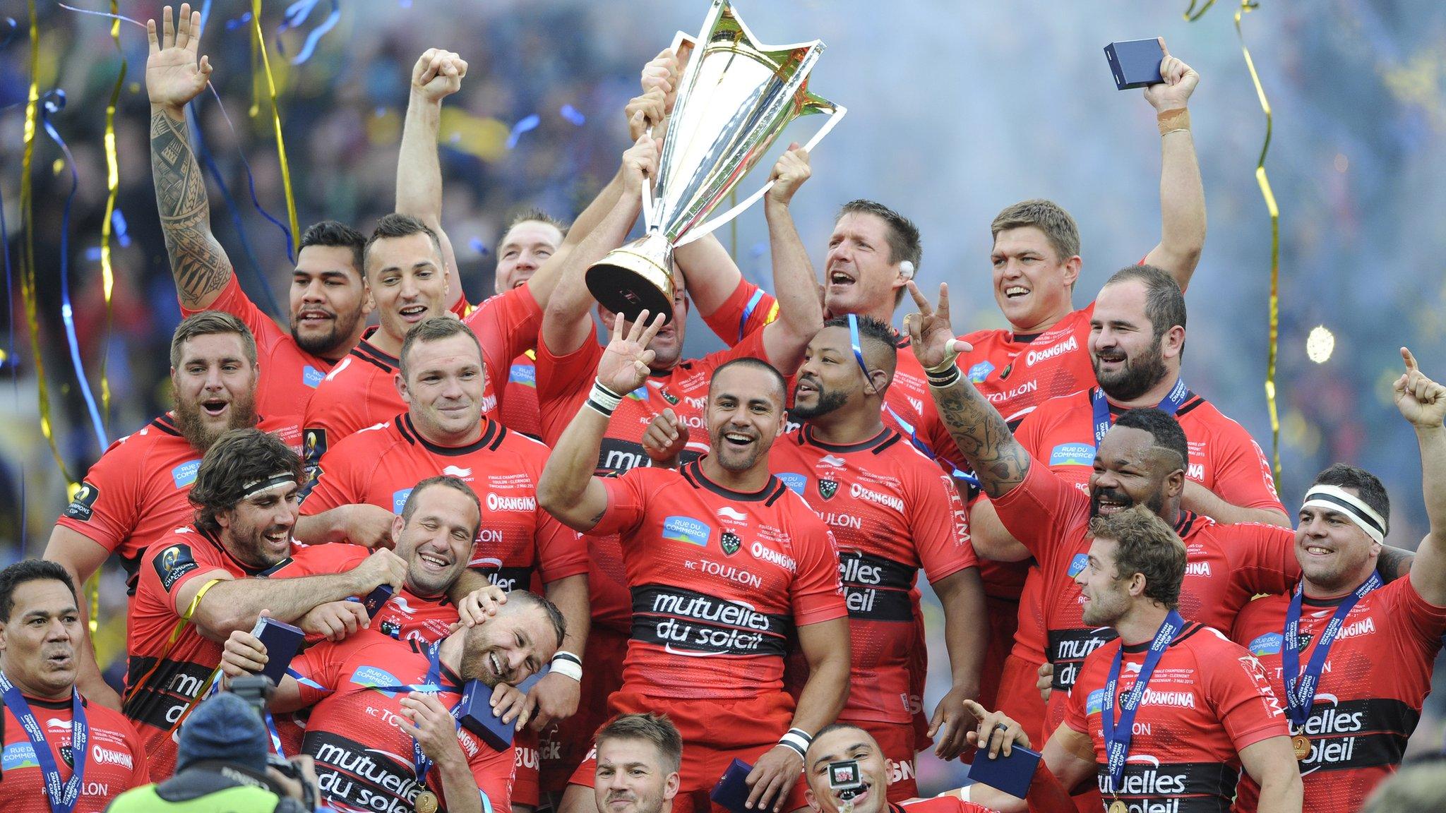 Toulon celebrate their third Champions Cup victory in a row