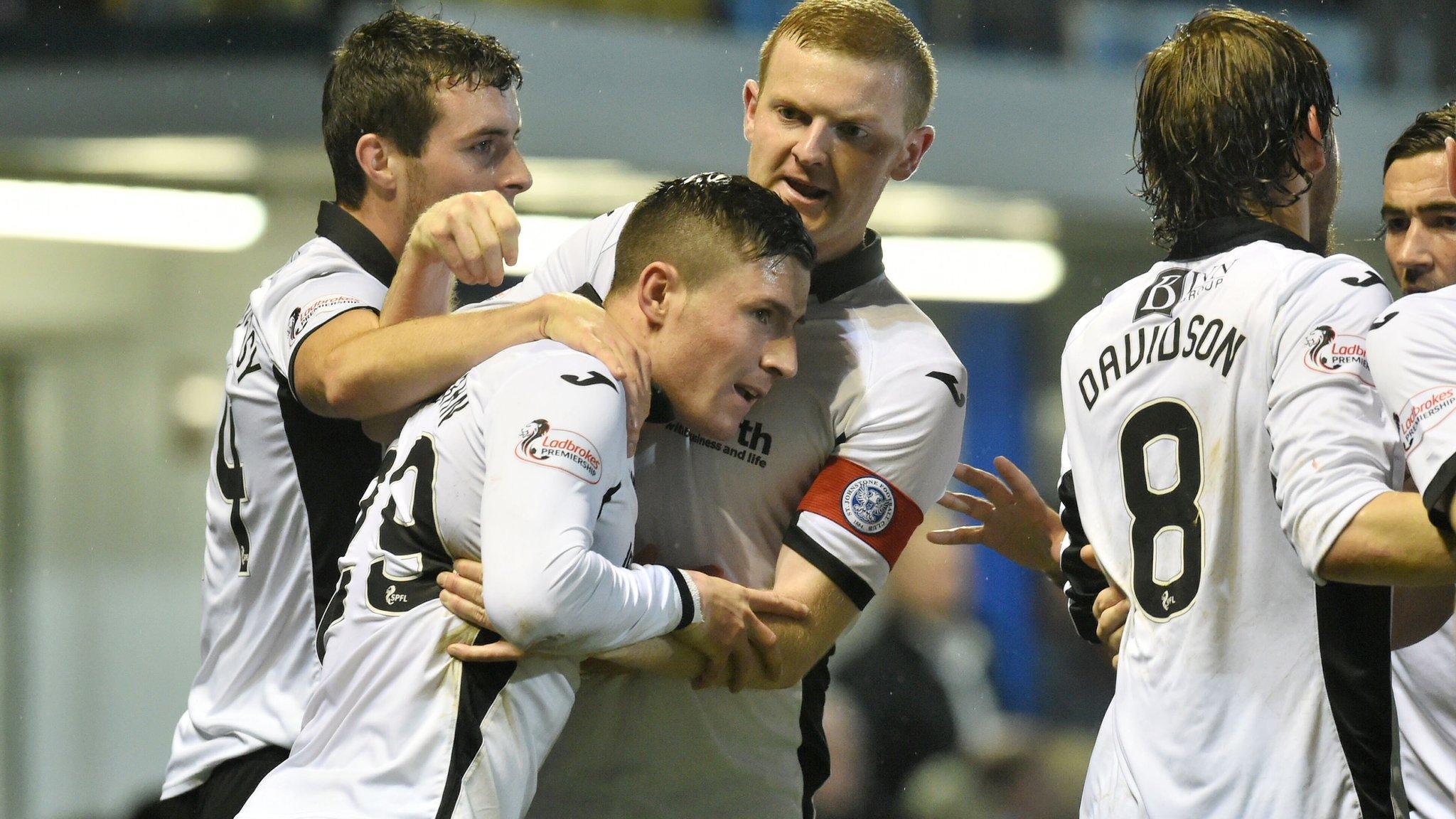 Michael O'Halloran is congratulated on his goal for St Johnstone