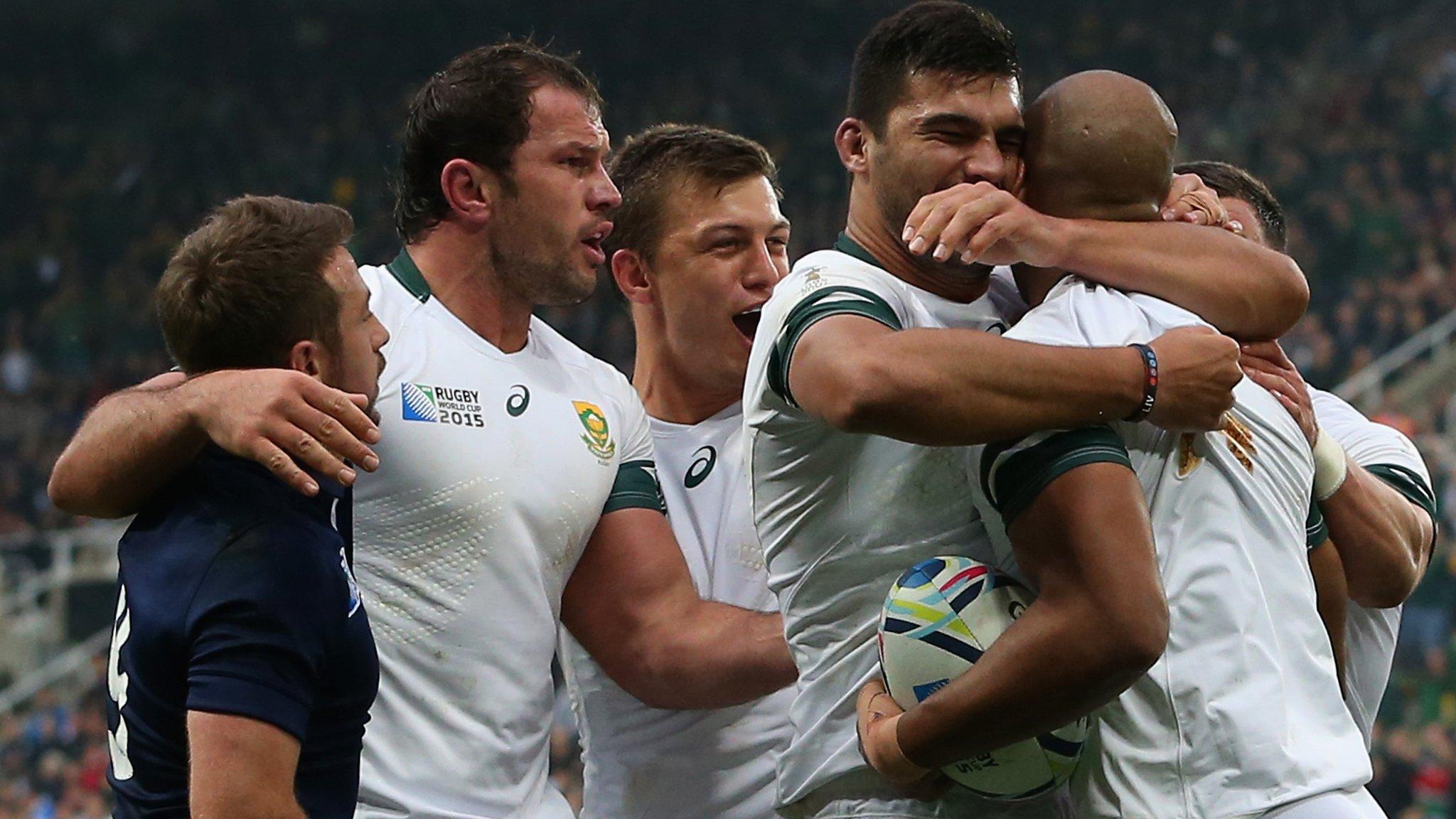 South Africa celebrate a try at St James' park