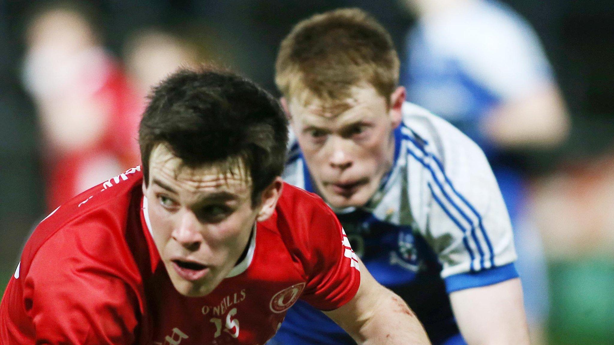 Monaghan's Ryan McAnespie battles with Tyrone's Sean Fox