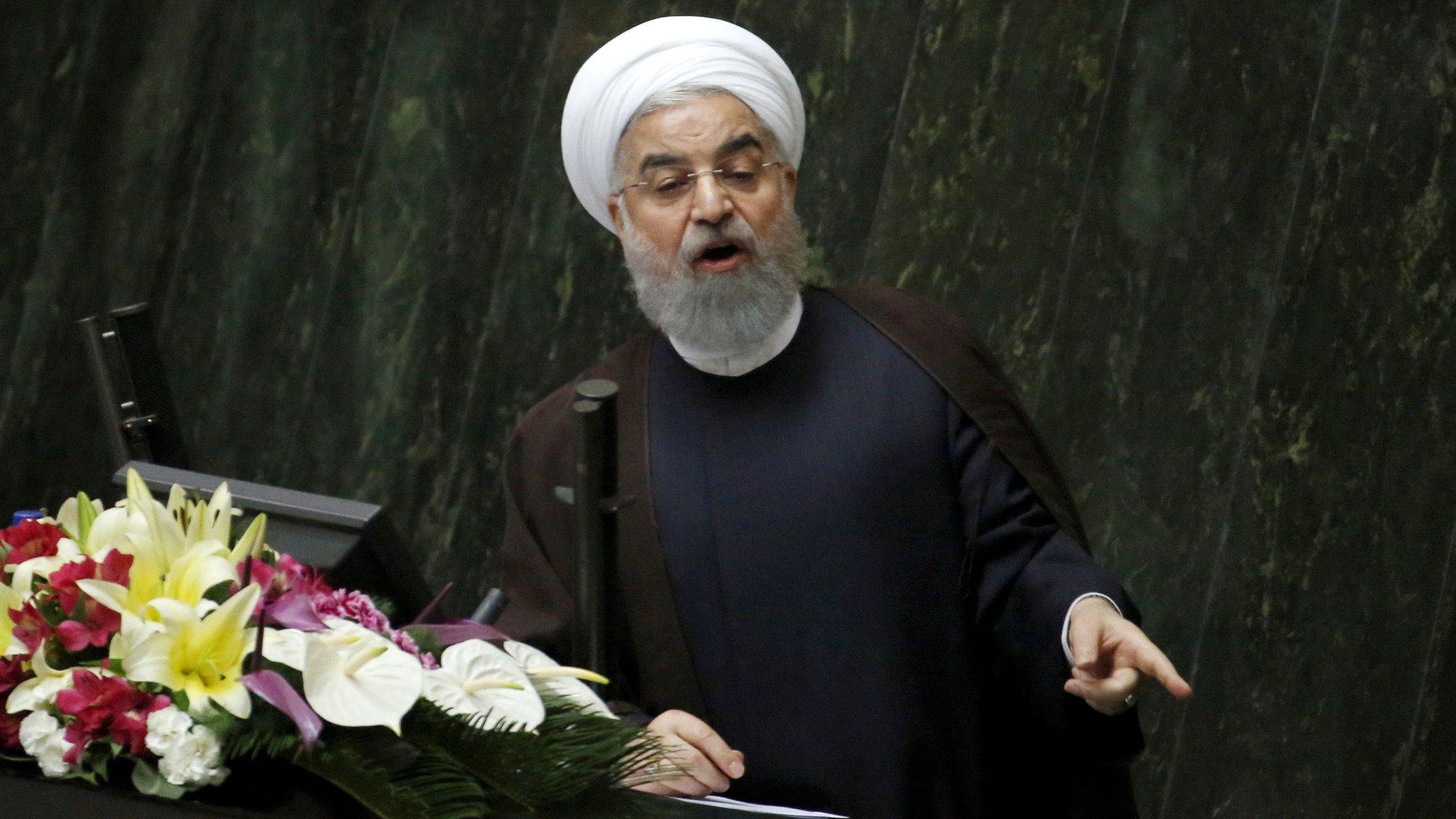 President Hassan Rouhani addresses the Iranian parliament on 15 August 2017