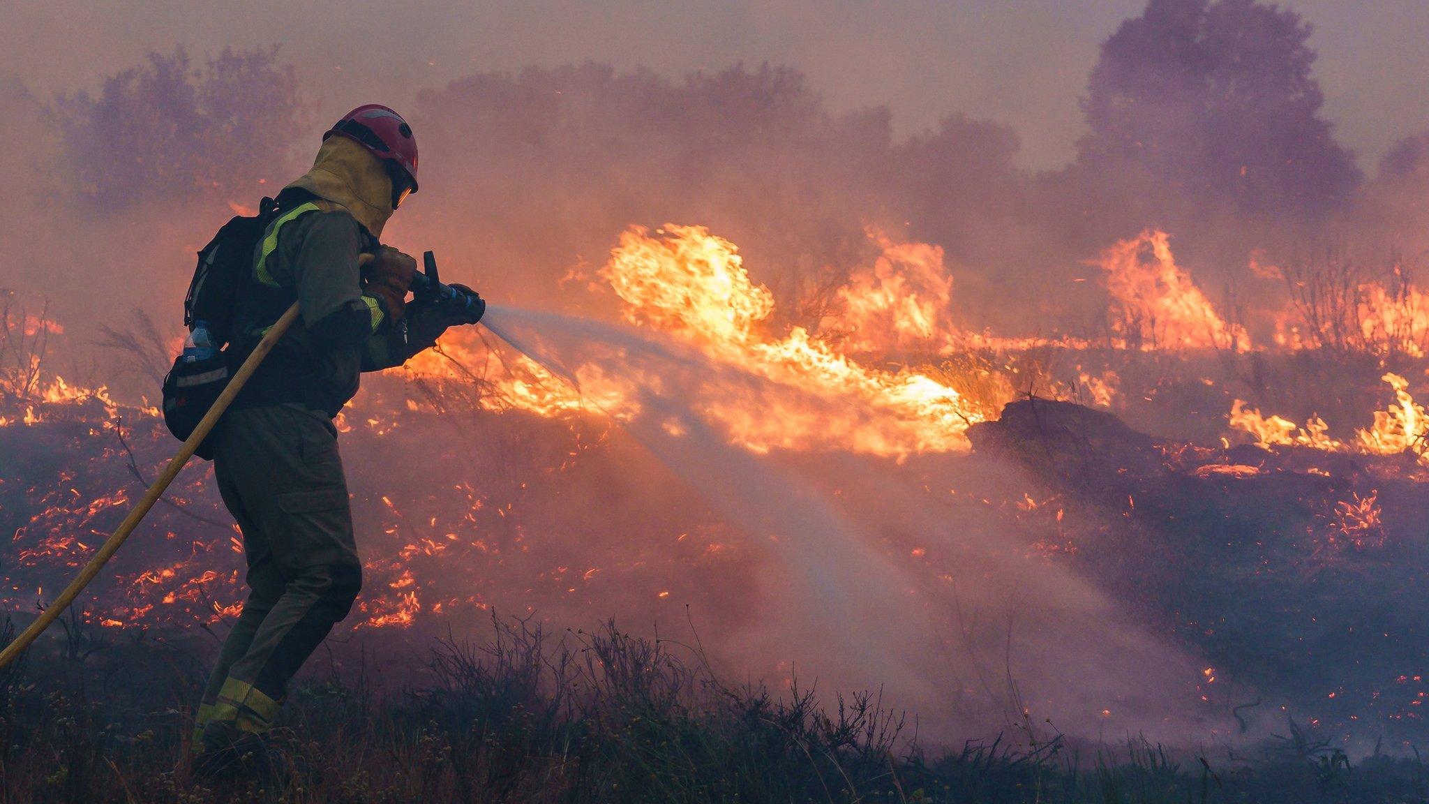 Firefighter tackling a blaze in Spain.