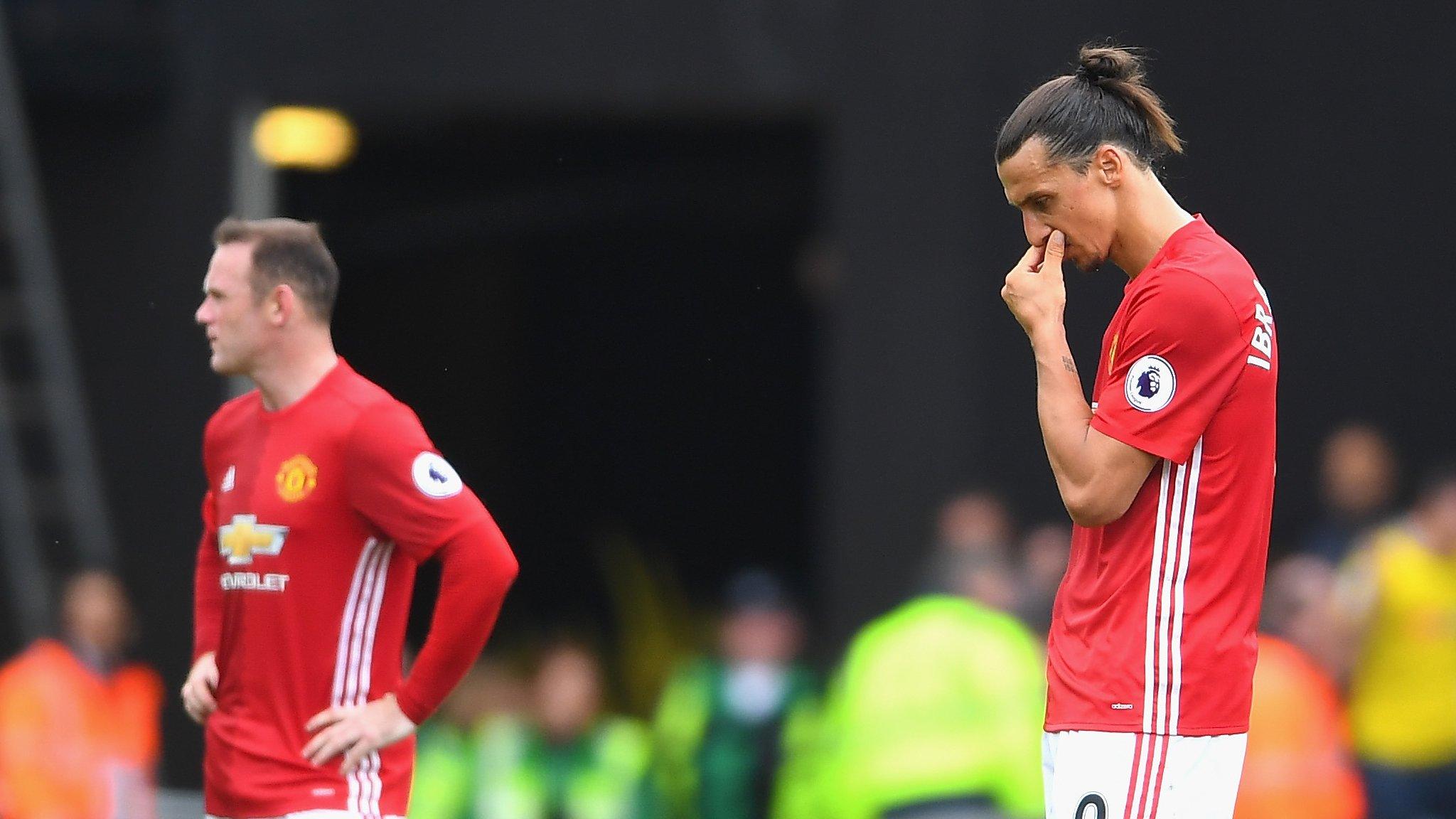 Wayne Rooney and Zlatan Ibrahimovic look dejected after Manchester United lost to Watford