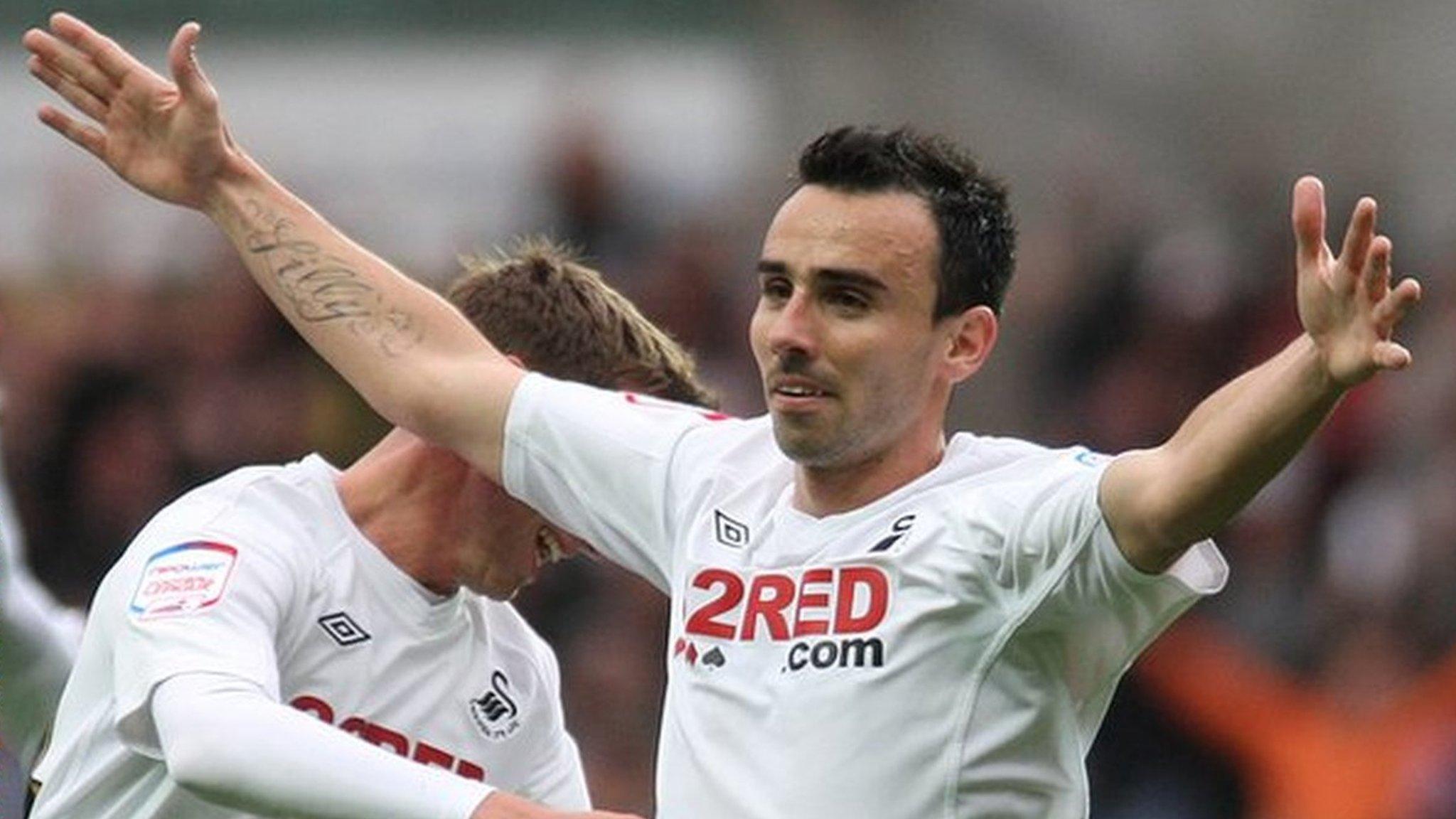 Leon Britton celebrates after scoring a goal against Nottingham Forest in the Championship play-off second leg