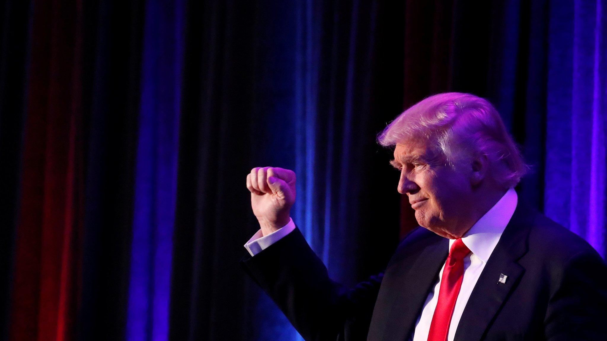 Republican presidential nominee Donald Trump at his election night rally