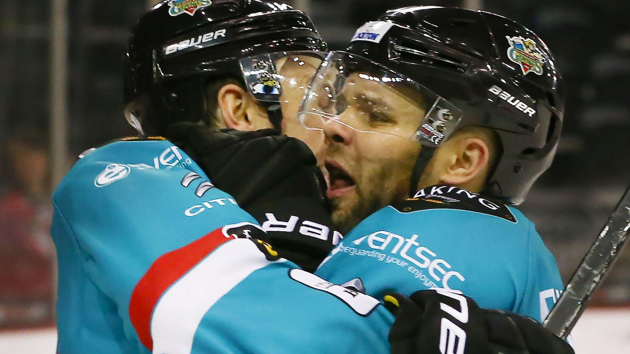 Mike Radja and David Rutherford of the Belfast Giants