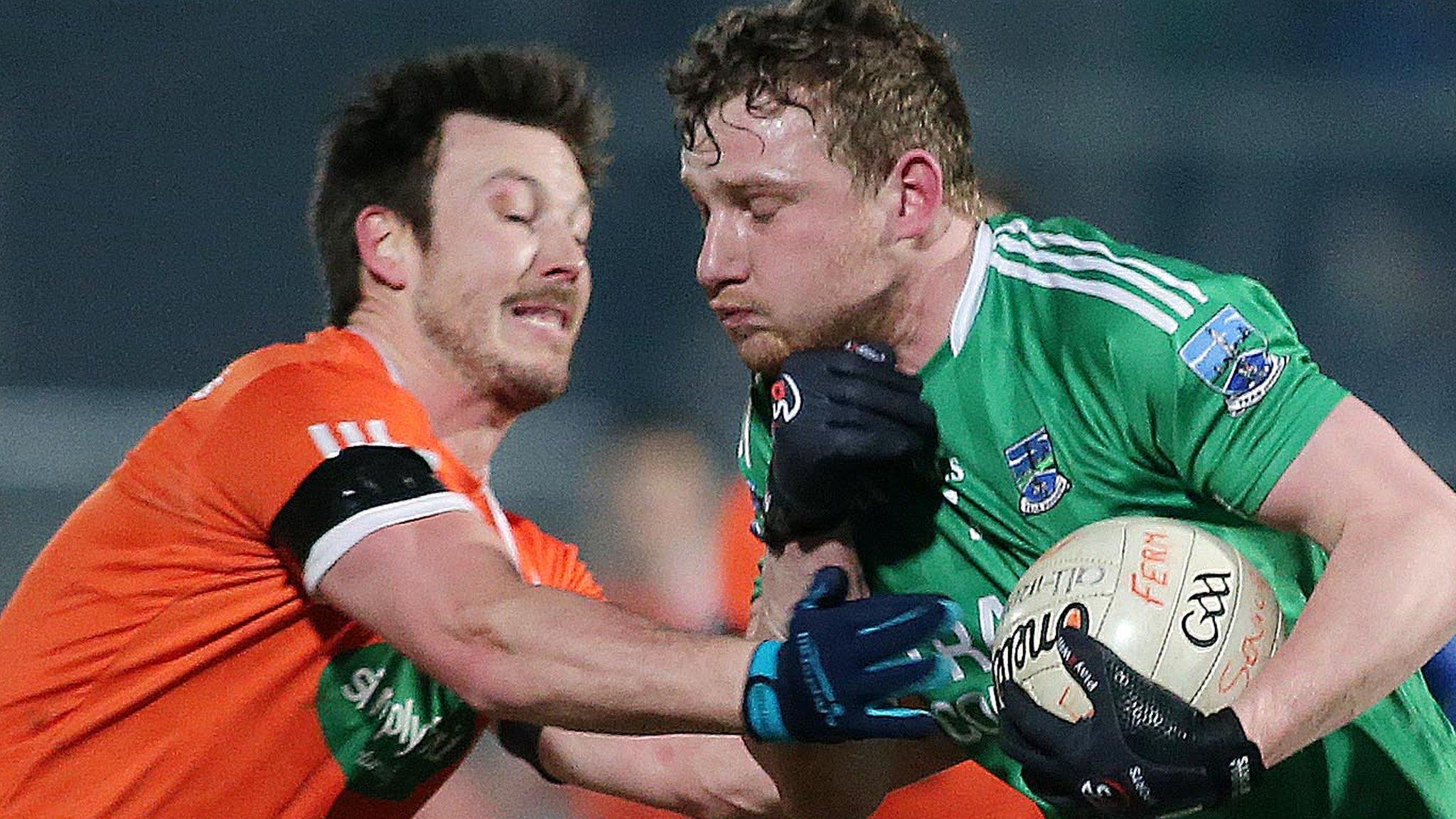 Armagh's Stefan Forker in action against Aidan Breen of Fermanagh