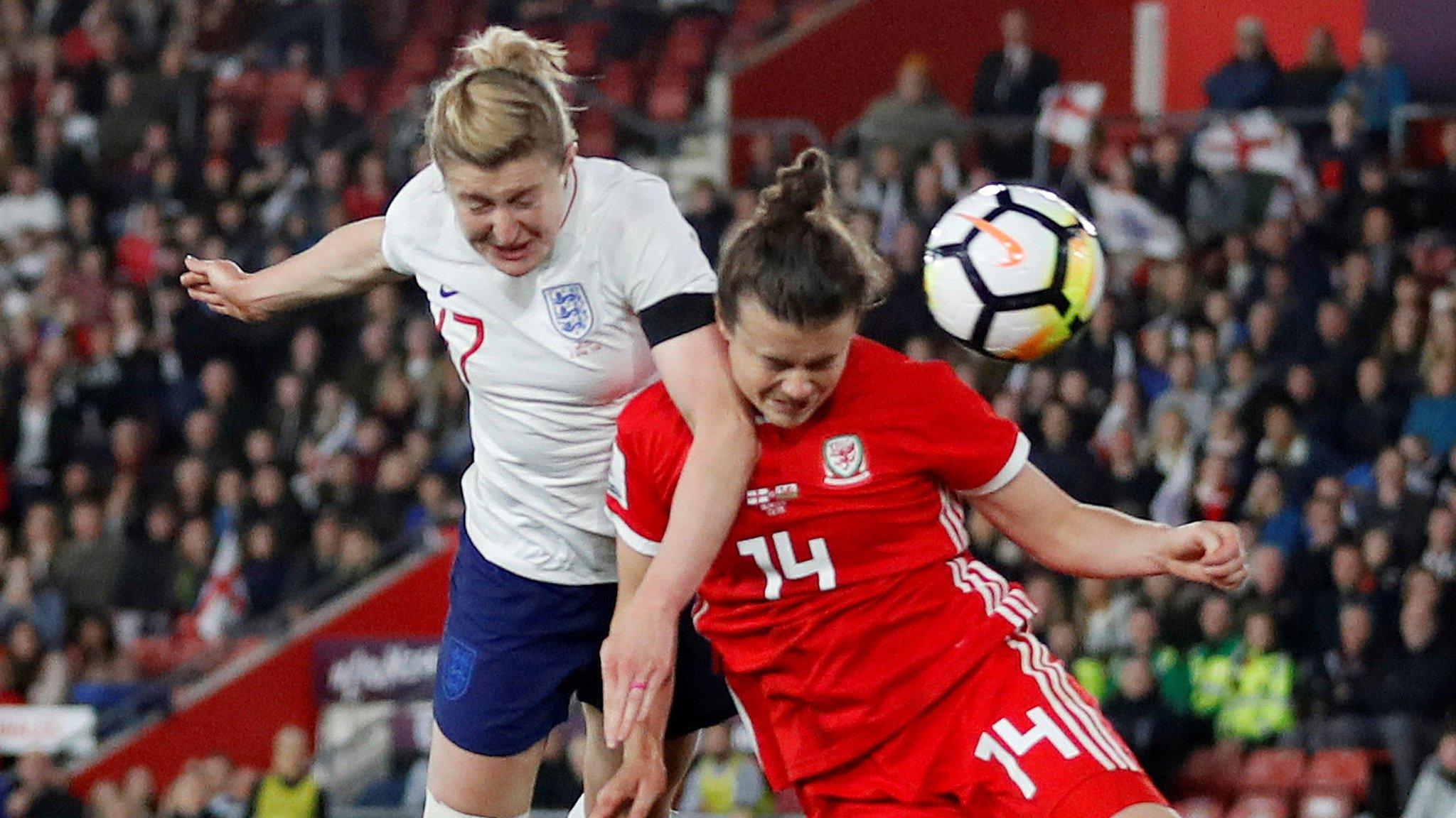 England's Ellen White in action against Wales Hayley Ladd