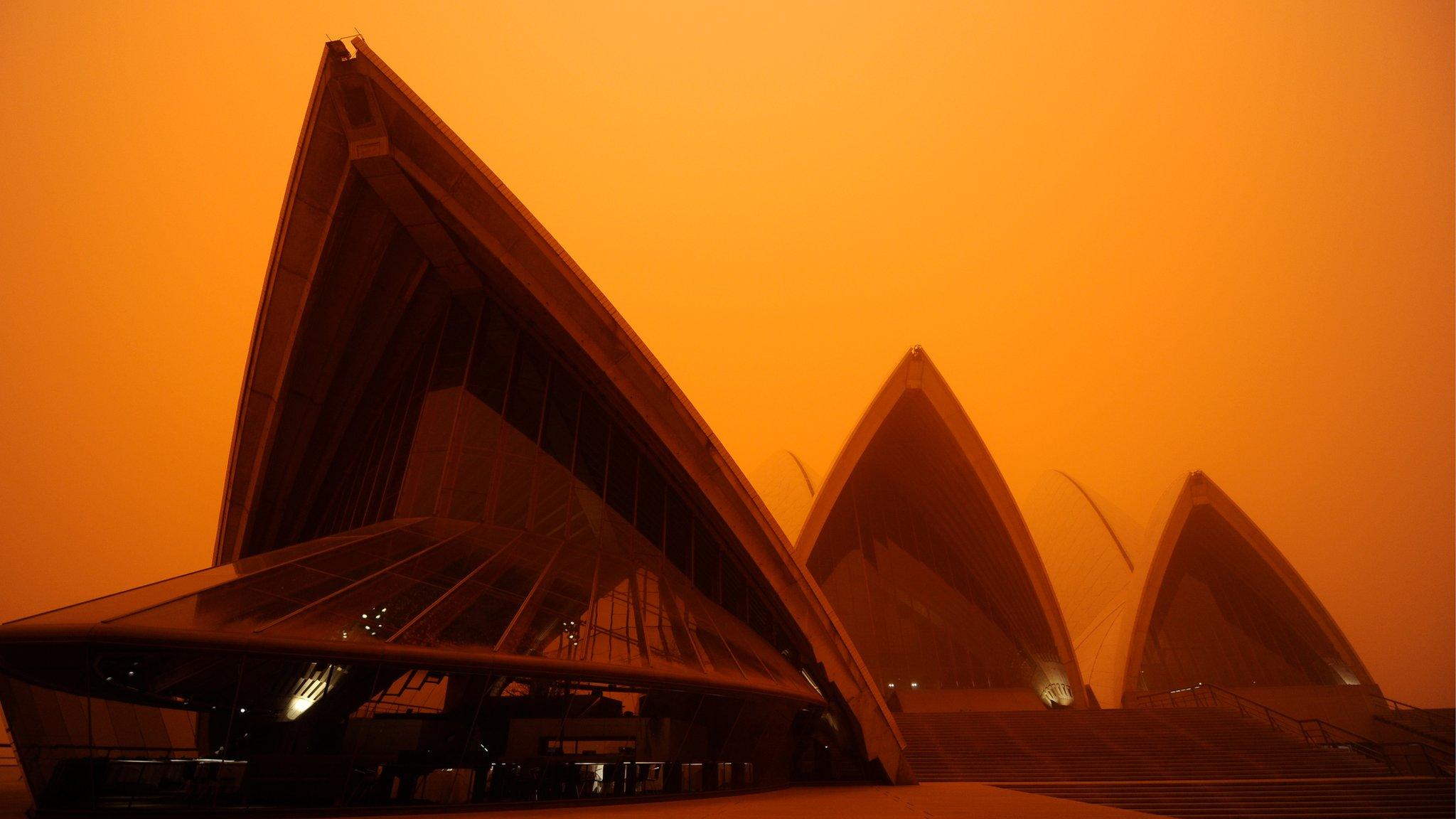 Sydney Opera House with an orange sky