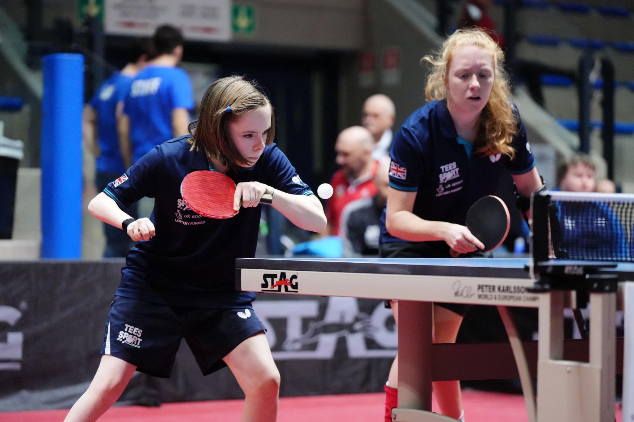 Bly Twomey and Fliss Pickard playing table tennis