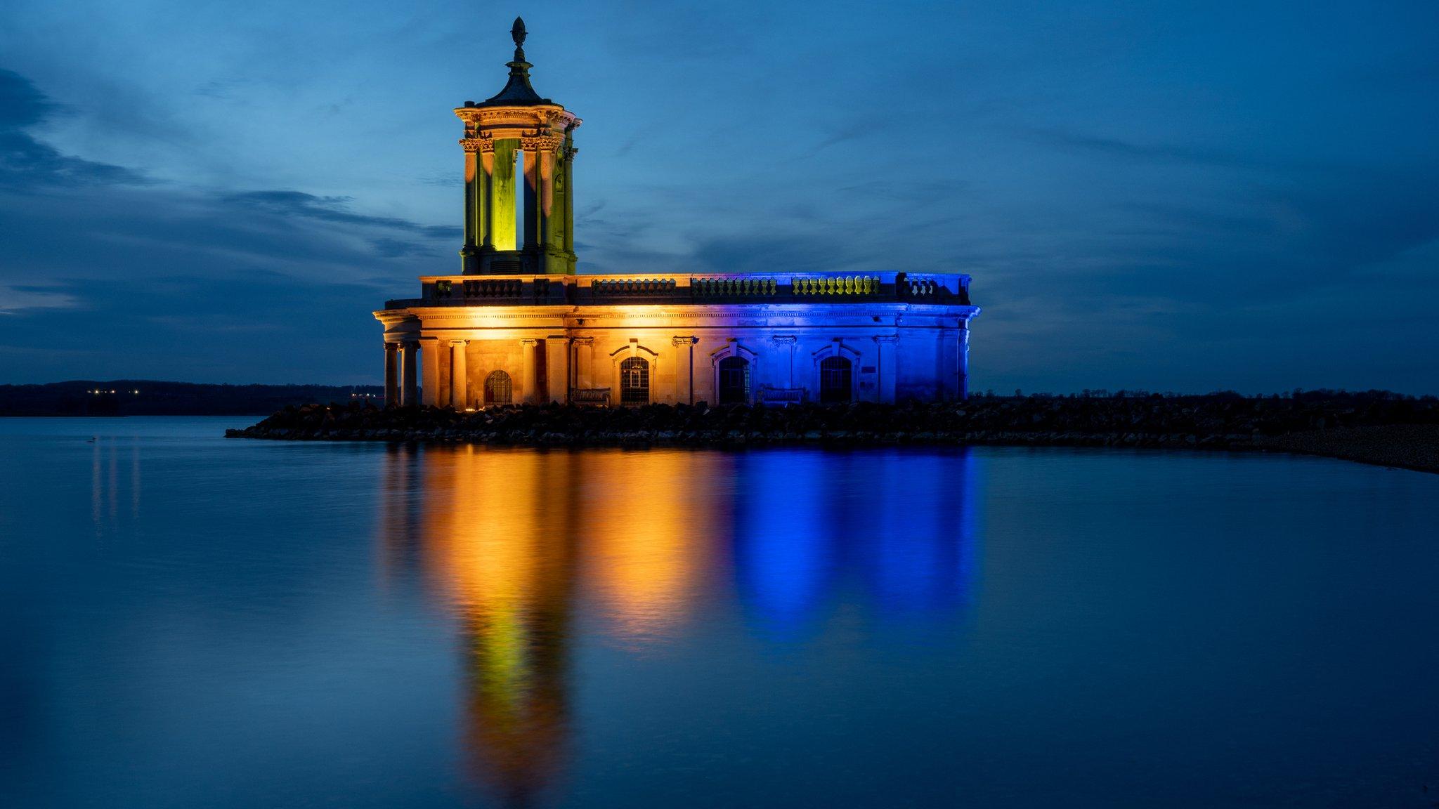 Normanton Church lit up for Ukraine