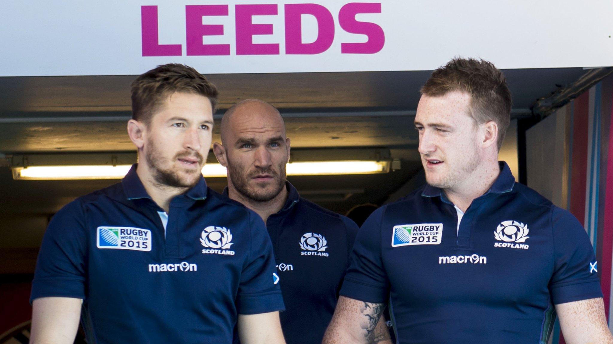 Henry Pyrgos and Stuart Hogg prepare to train in Leeds