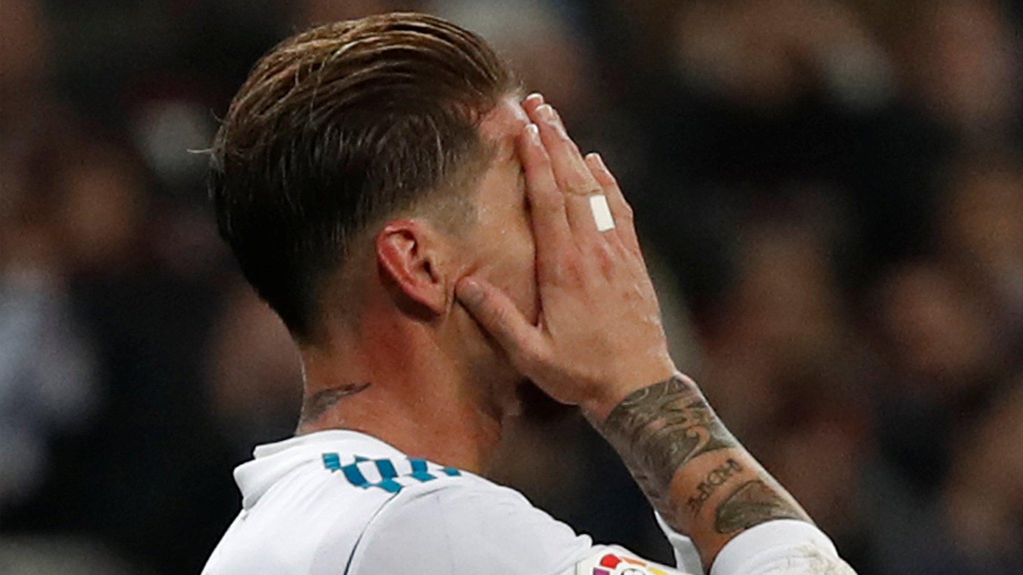 Sergio Ramos reacts as real Madrid are knocked out of the Copa del Rey