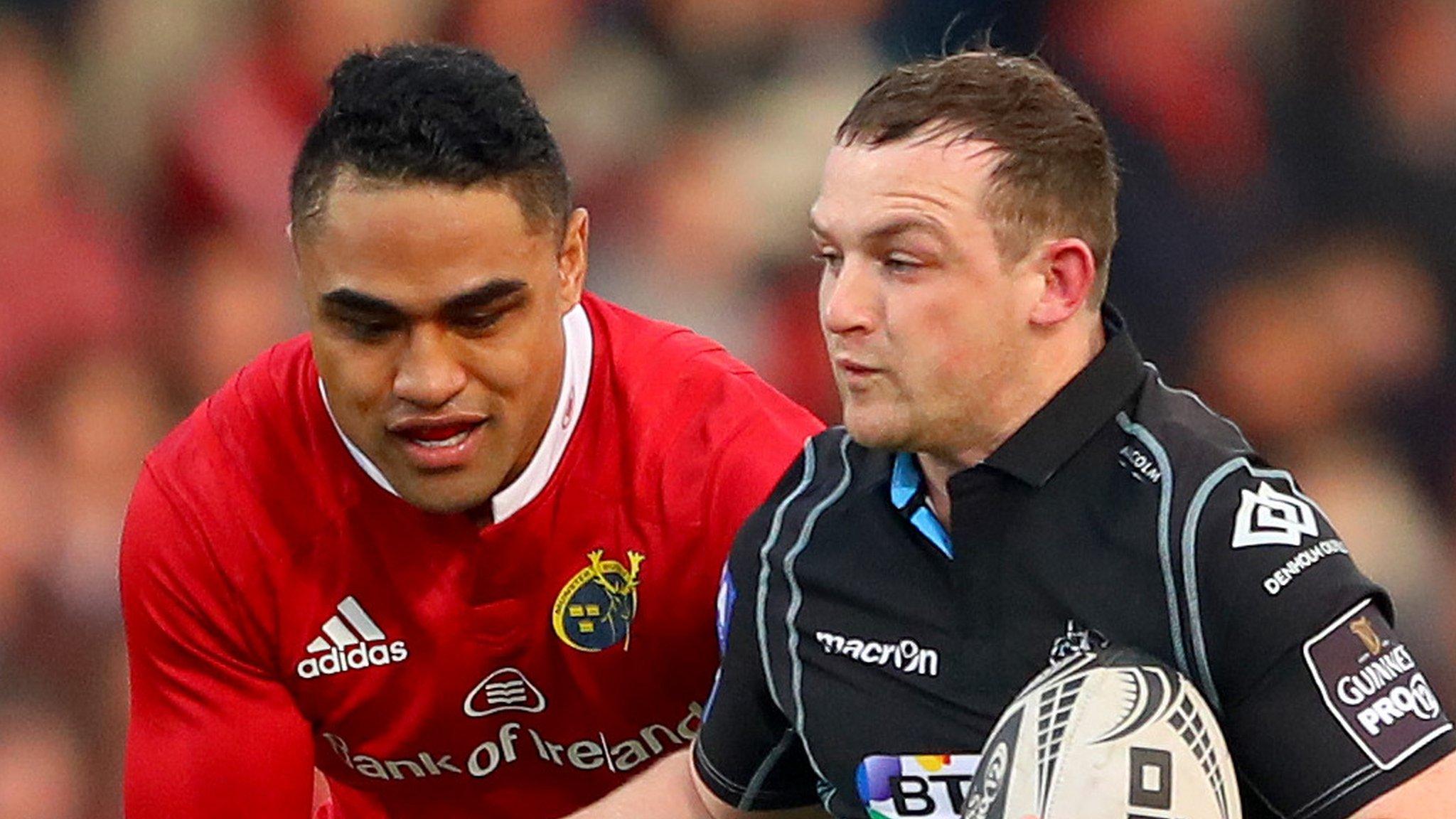 Munster's Francis Saili and Nick Grigg of Glasgow