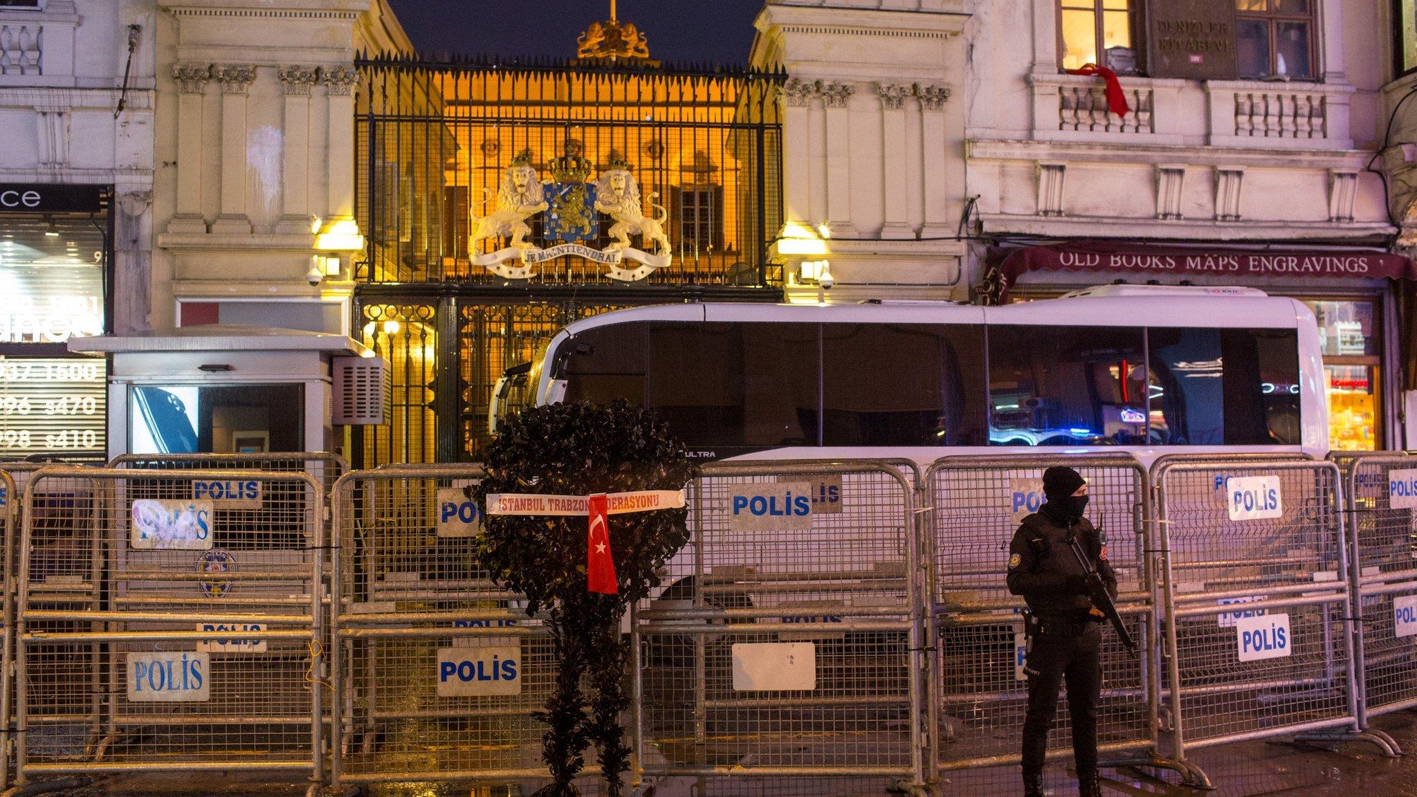 Heavy security outside Dutch consulate in Istanbul - 13 March