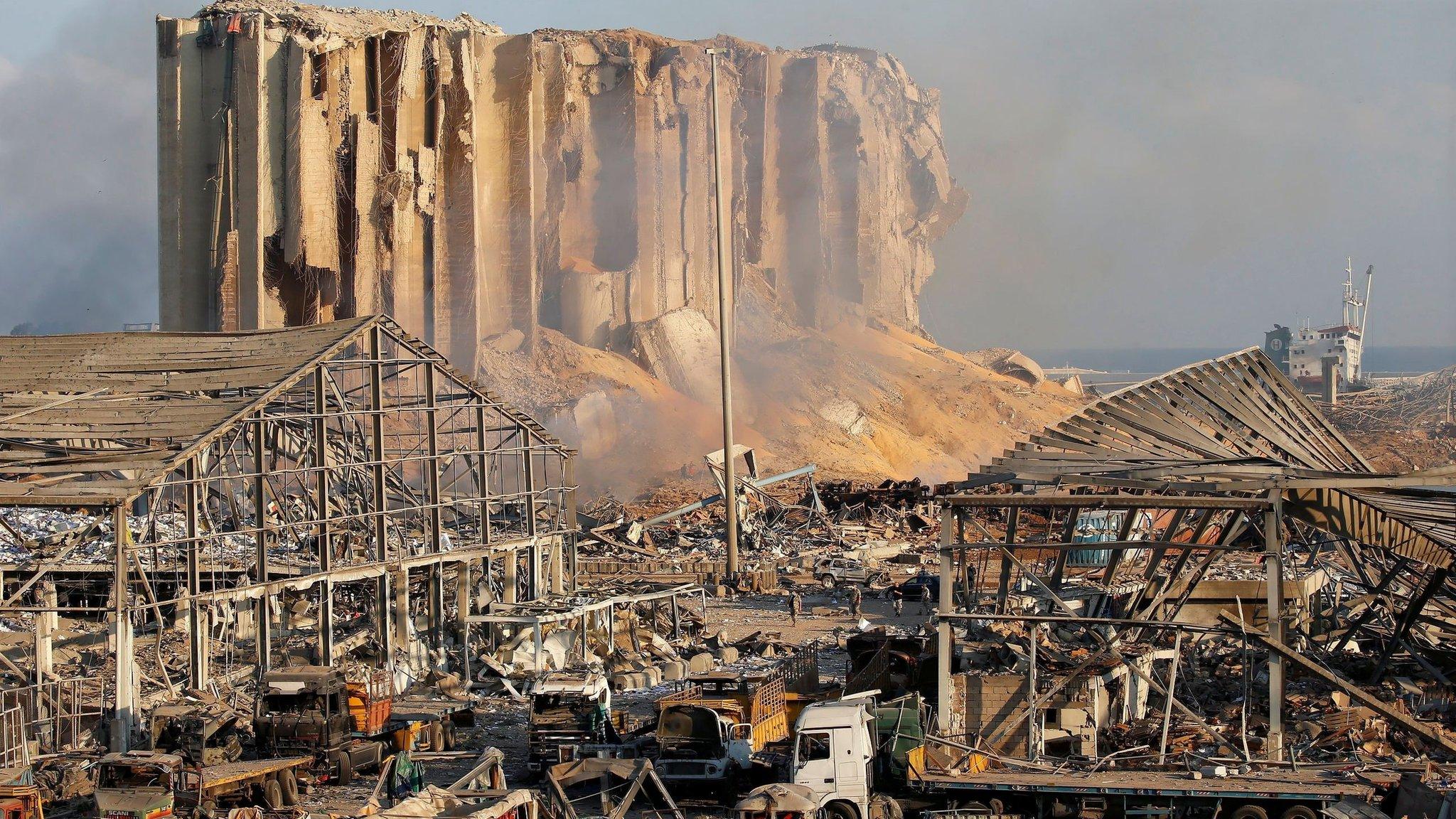 A general view shows the aftermath at the site of Tuesday's blast in Beirut's port area, Lebanon August 5, 2020.