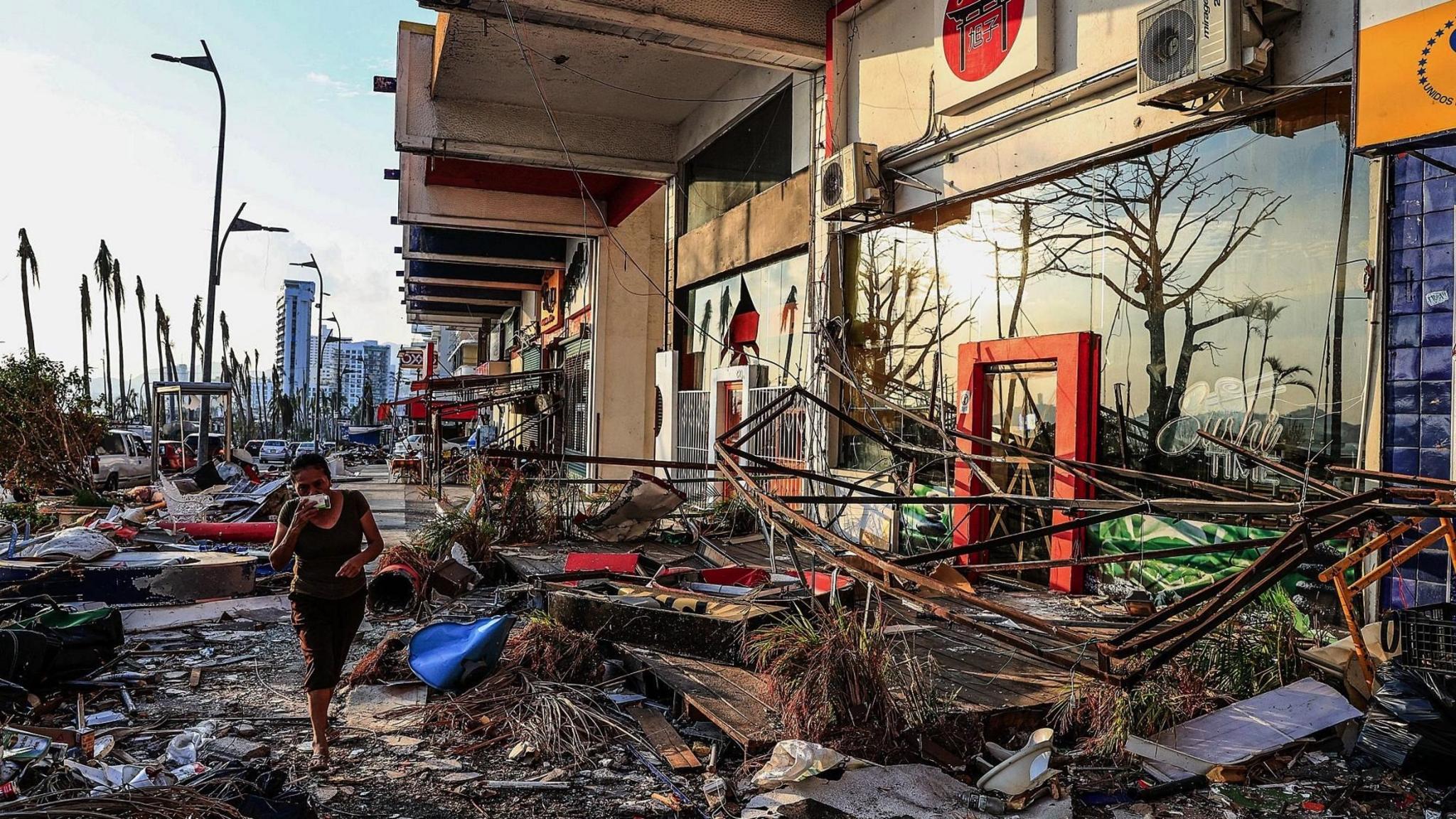 destruction from a hurricane in Acapulco, Mexico