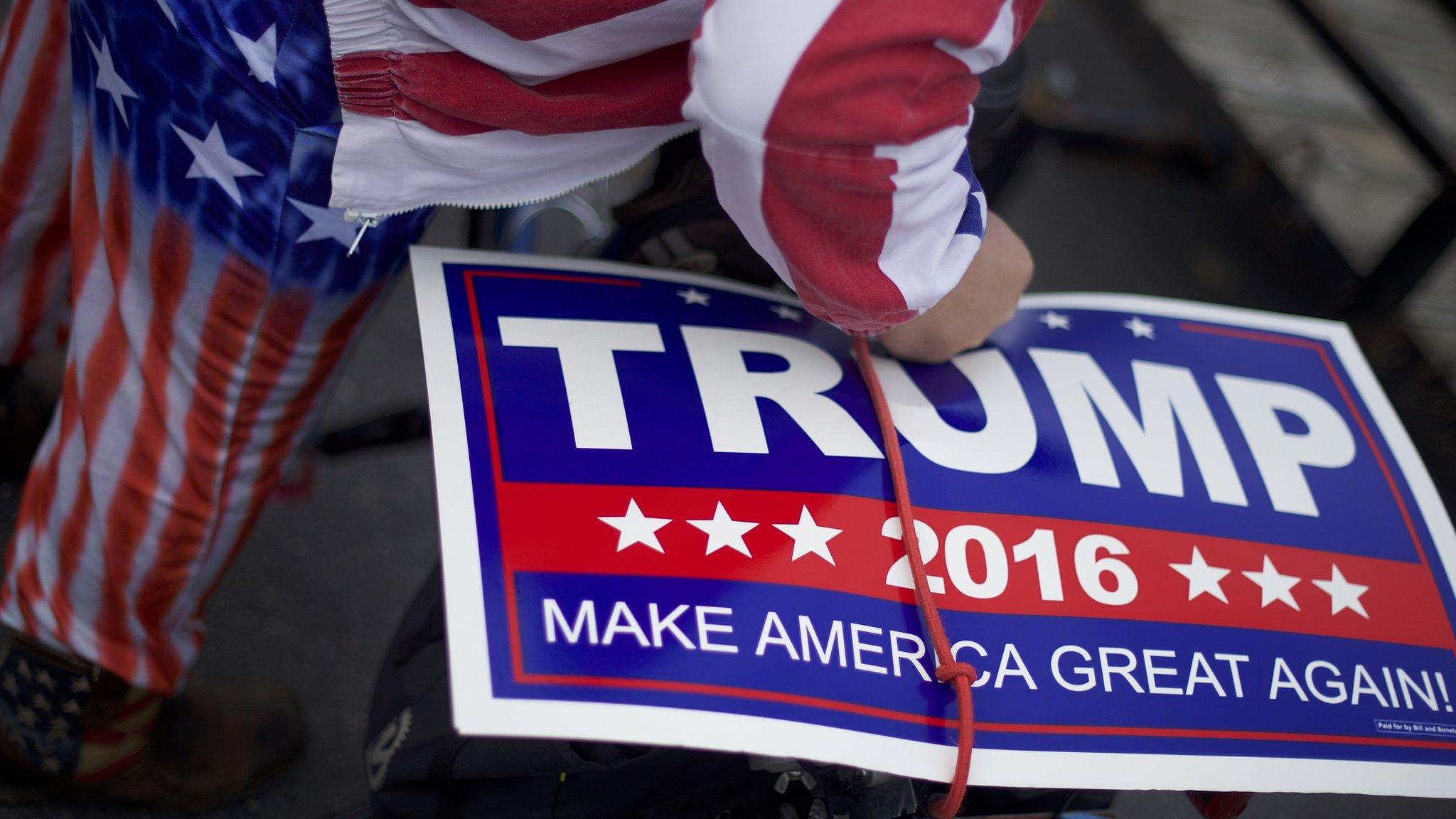 A Donald Trump campaign poster near venue at the Eisenhower Hotel and Conference Center October 22, 2016 in Gettysburg