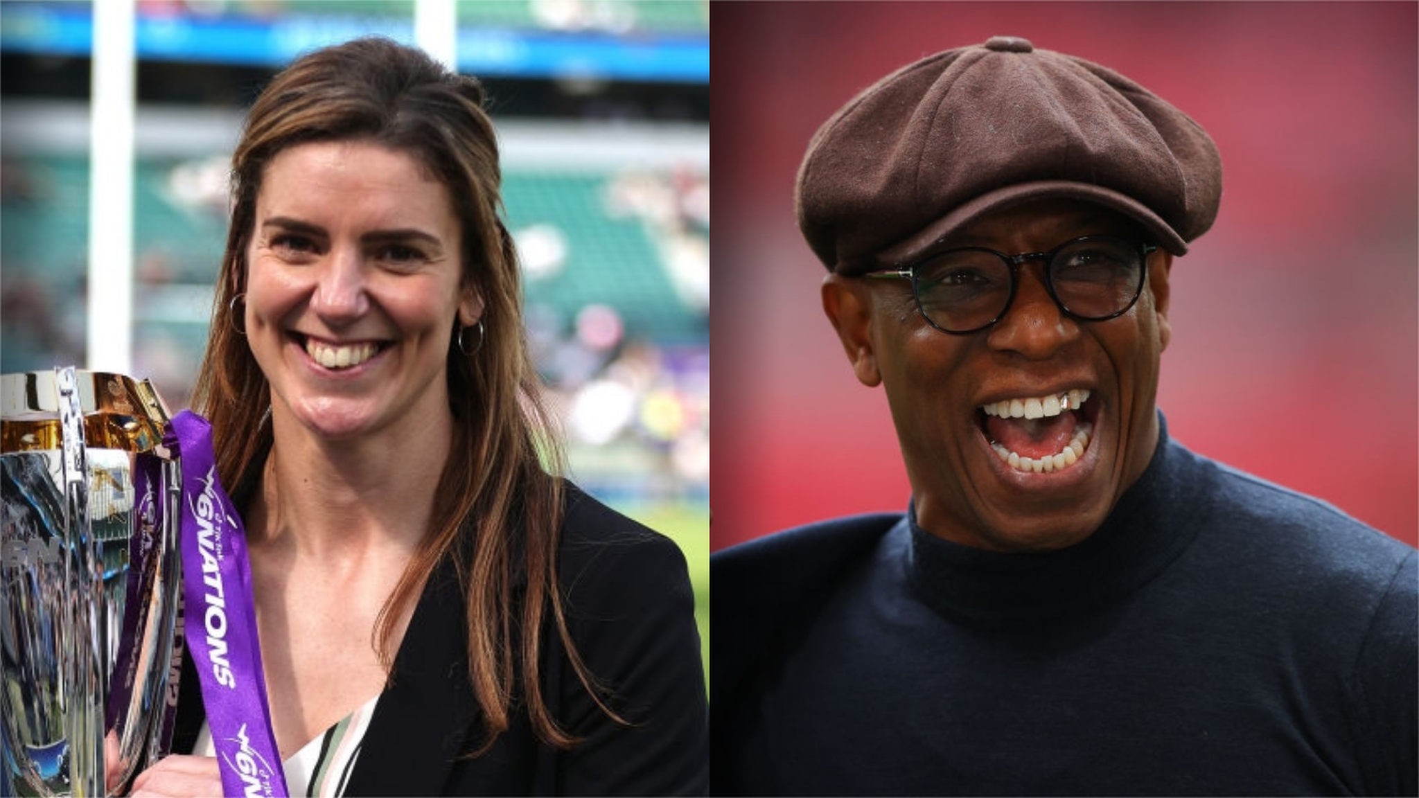 Split graphic image of Sarah Hunter and Ian Wright