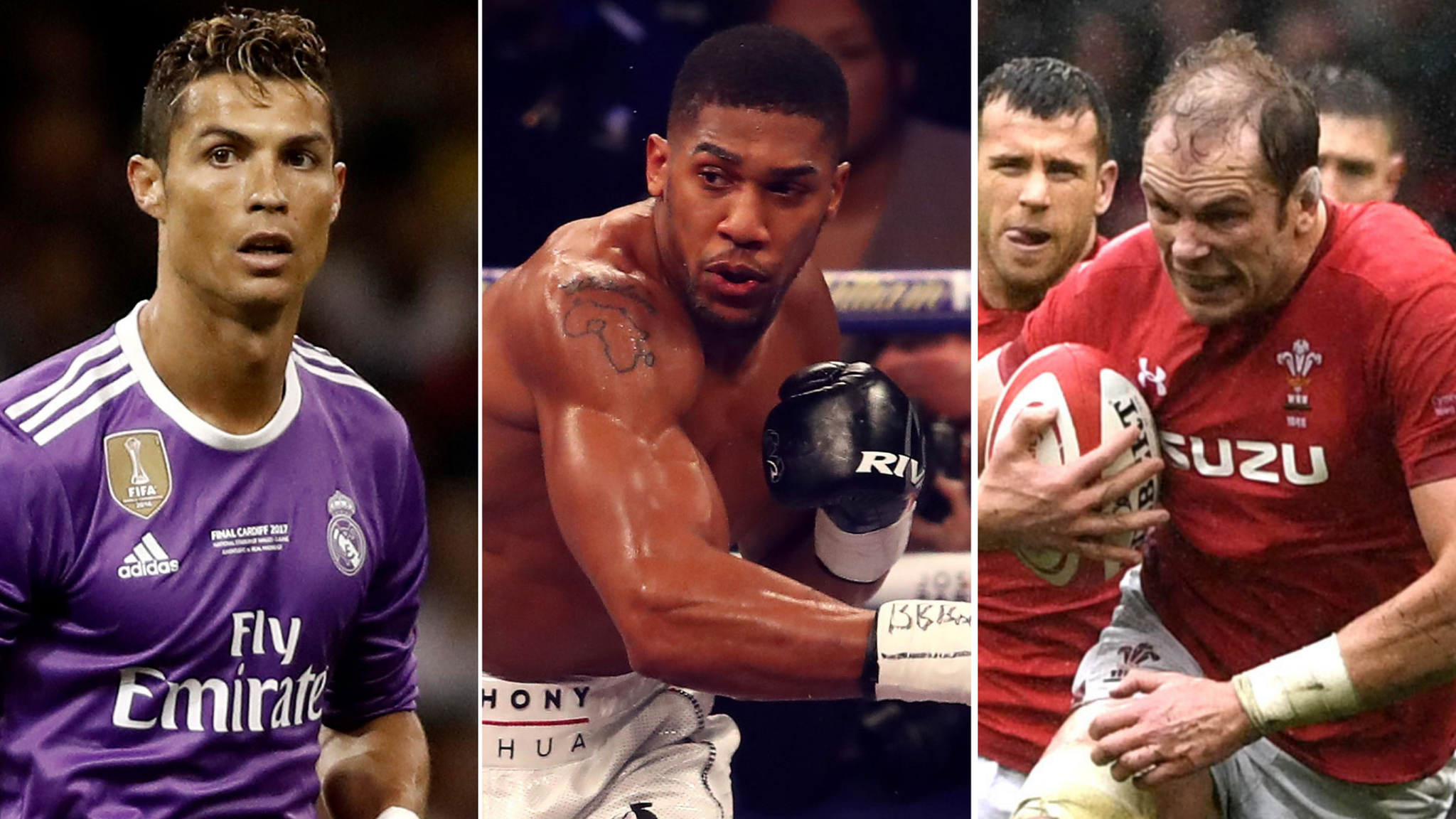 Cristiano Ronaldo, Anthony Joshua and Alun Wyn Jones in action at Principality Stadium