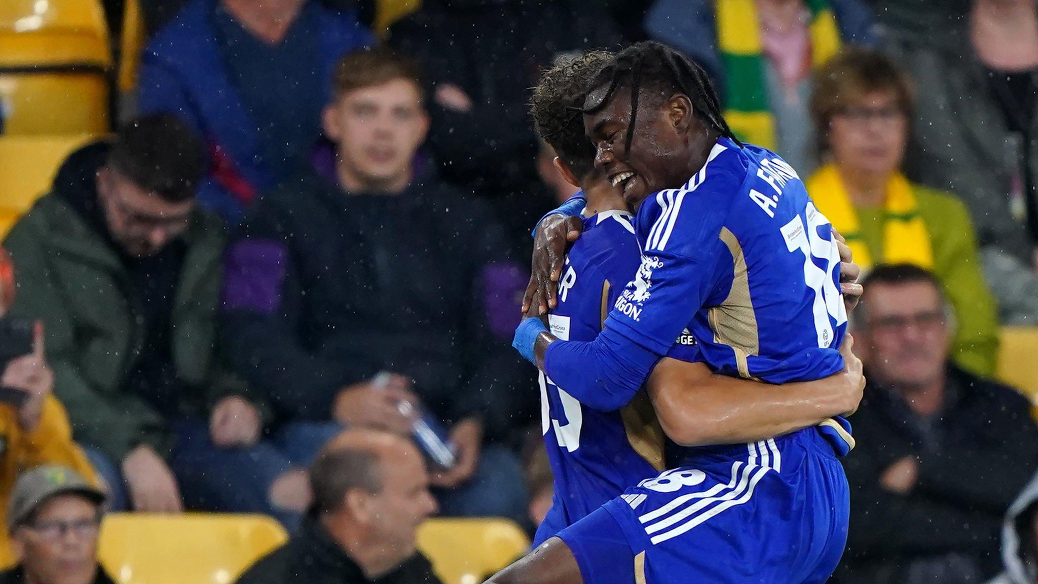 Kasey McAteer celebrates his goal for Leicester