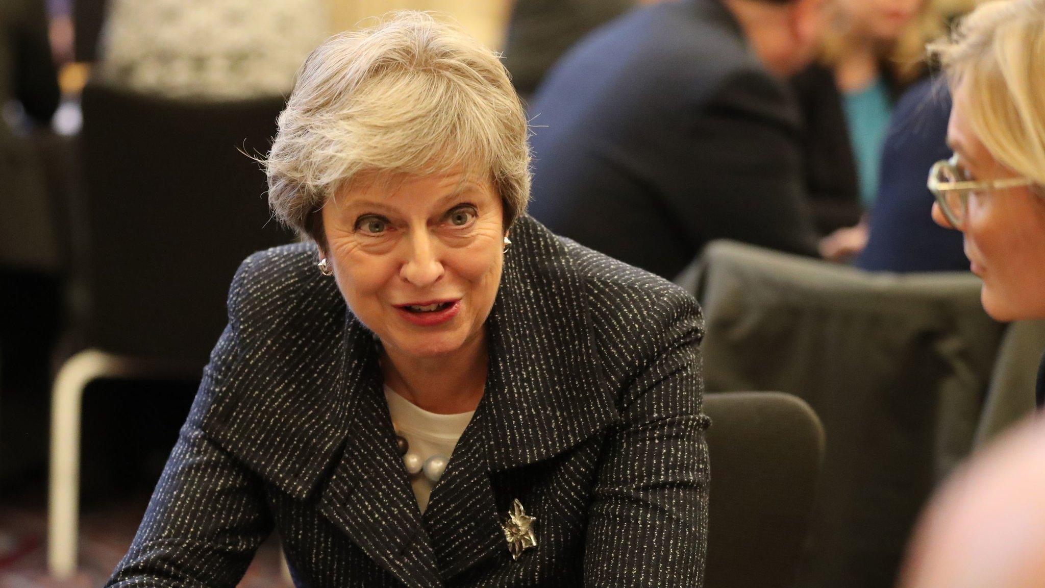 Theresa May speaking to business figures in Northern Ireland