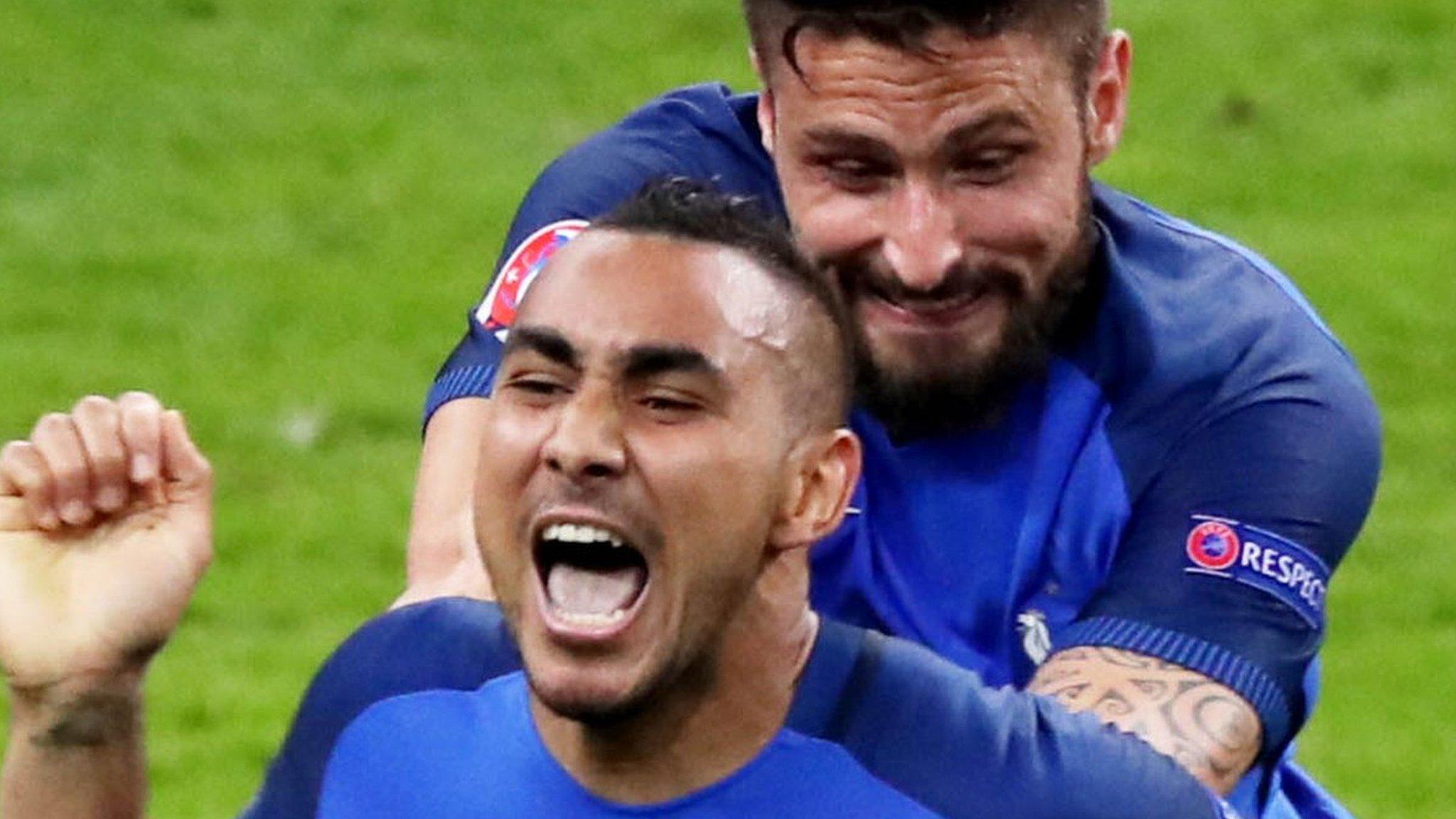 Dimitri Payet celebrates after scoring France's winner against Romania