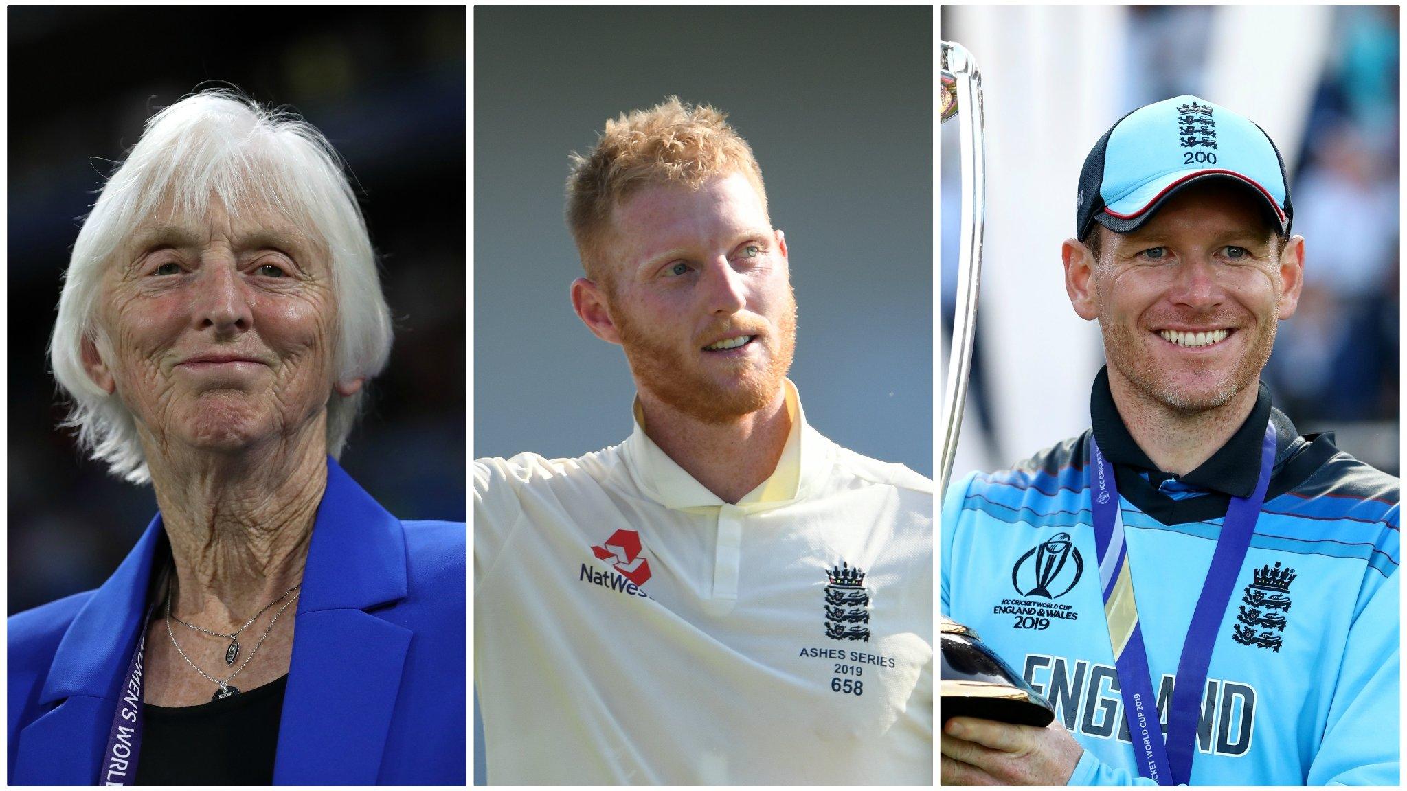 Baroness Sue Campbell, Ben Stokes and Eoin Morgan