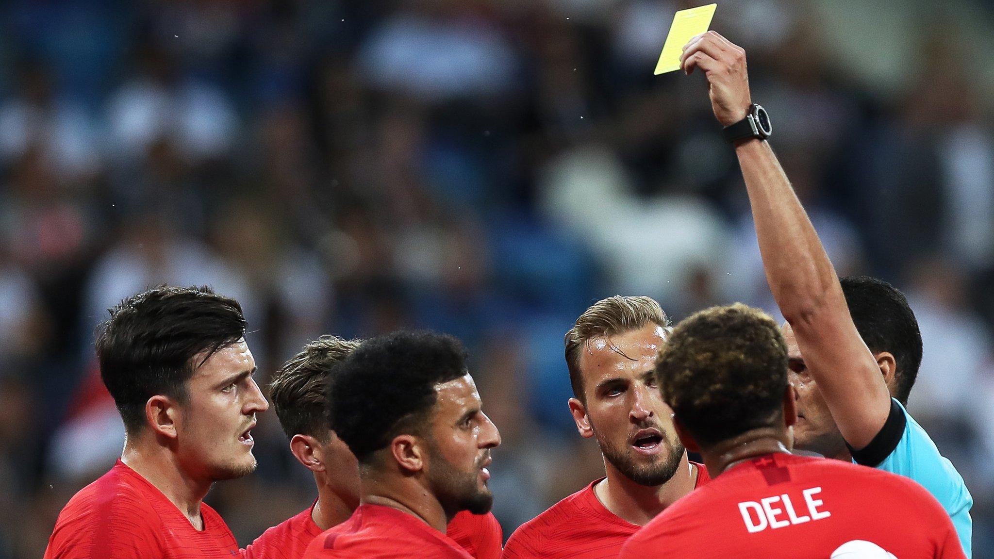 England players react after a booking at the 2018 World Cup