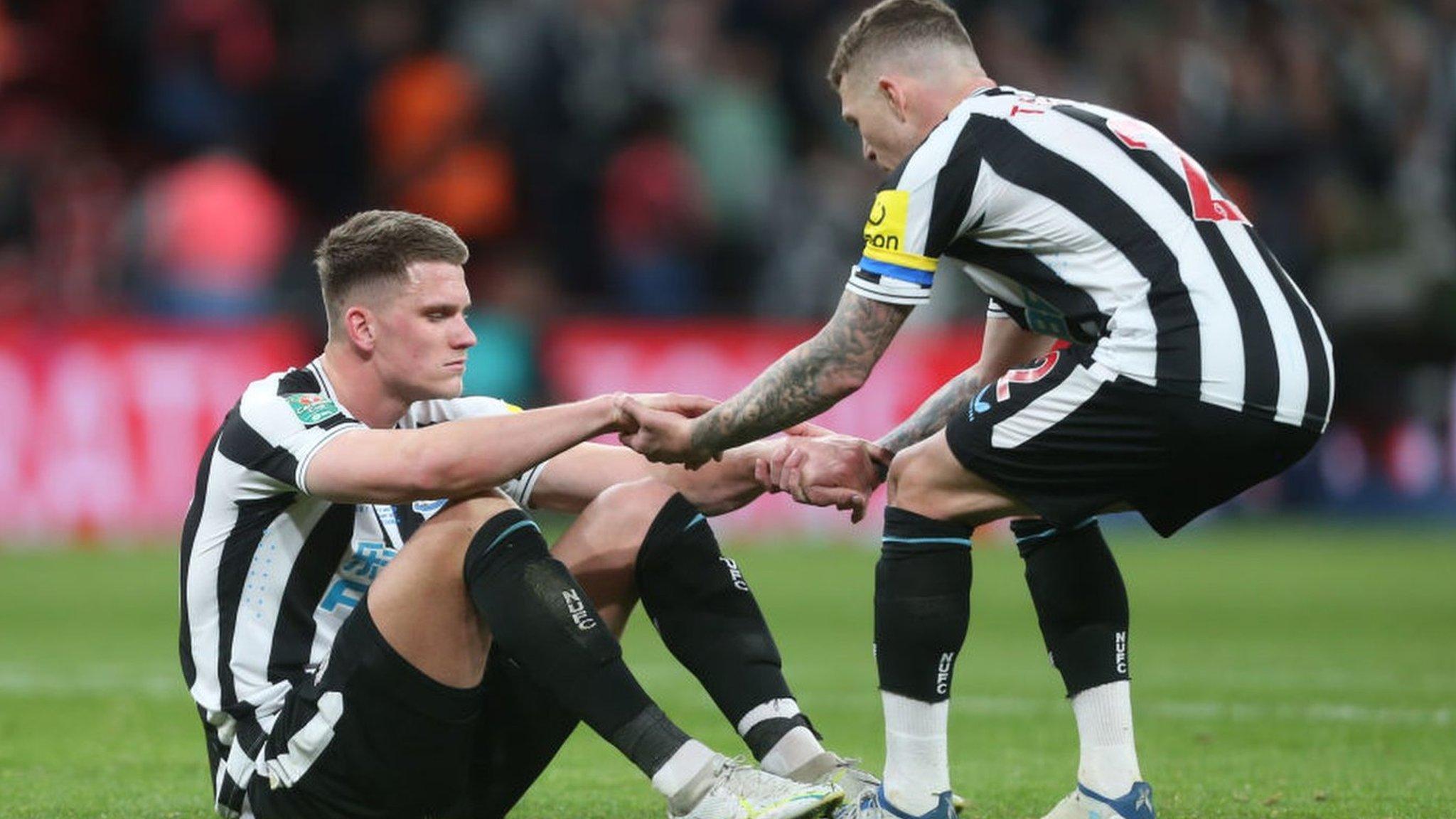 Manchester United's second goal came from a deflection rom Newcastle's Sven Botman, who had to be helped up most match by Magpies skipper Kieran Trippier.