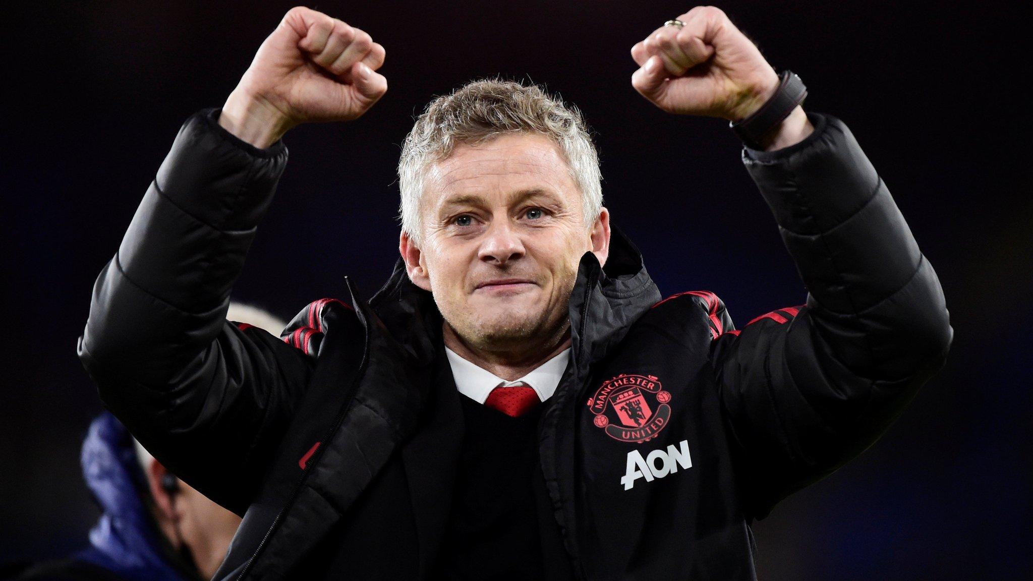 Manchester United caretaker manager Ole Gunnar Solskjaer celebrates