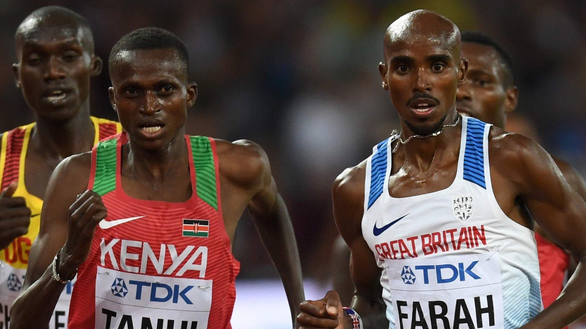 Mo Farah leads the 10,000m at the World Championships in London