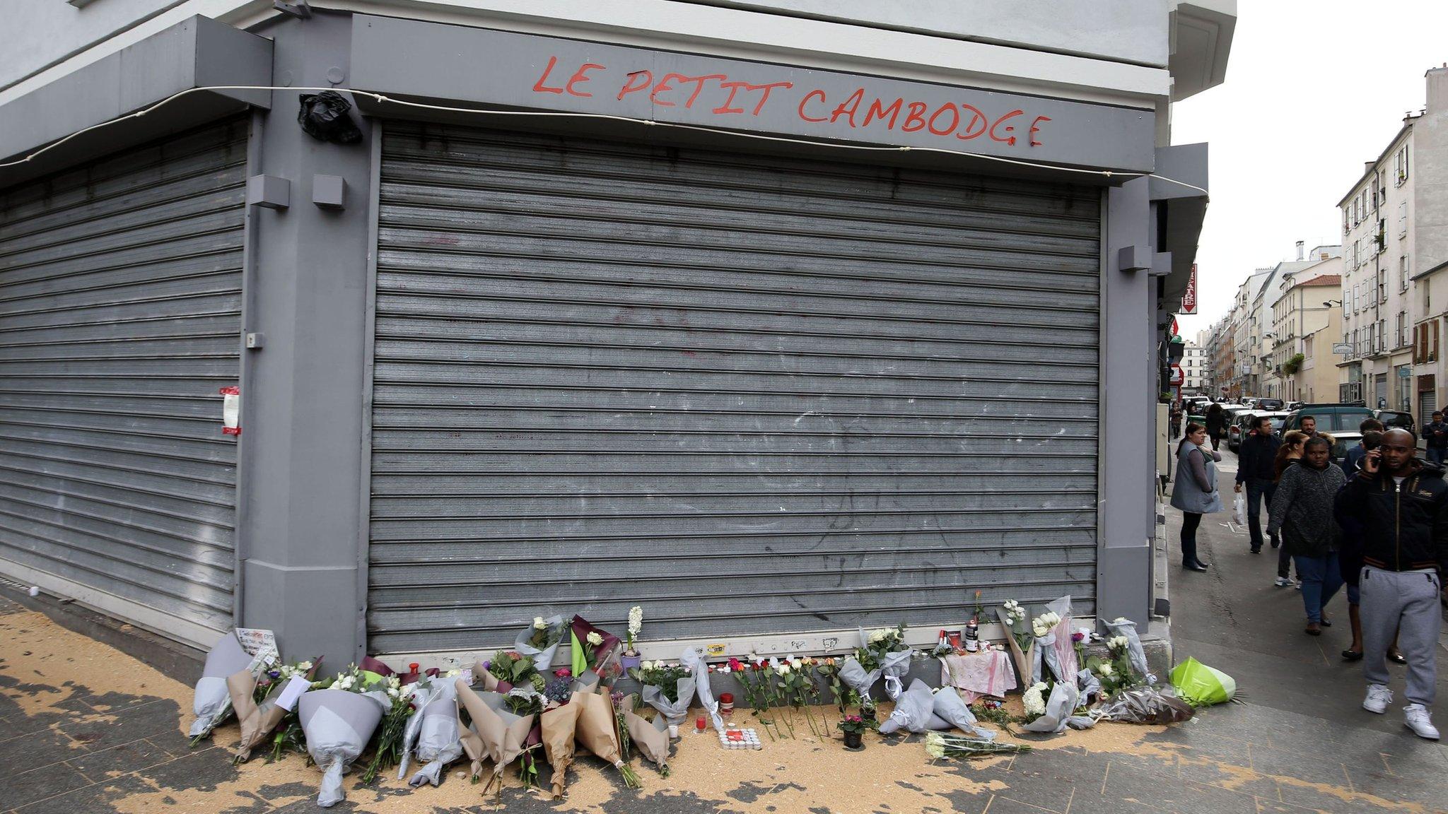 Tributes left outside Le Petit Cambodge, Paris,, following attacks on 13 November 2015