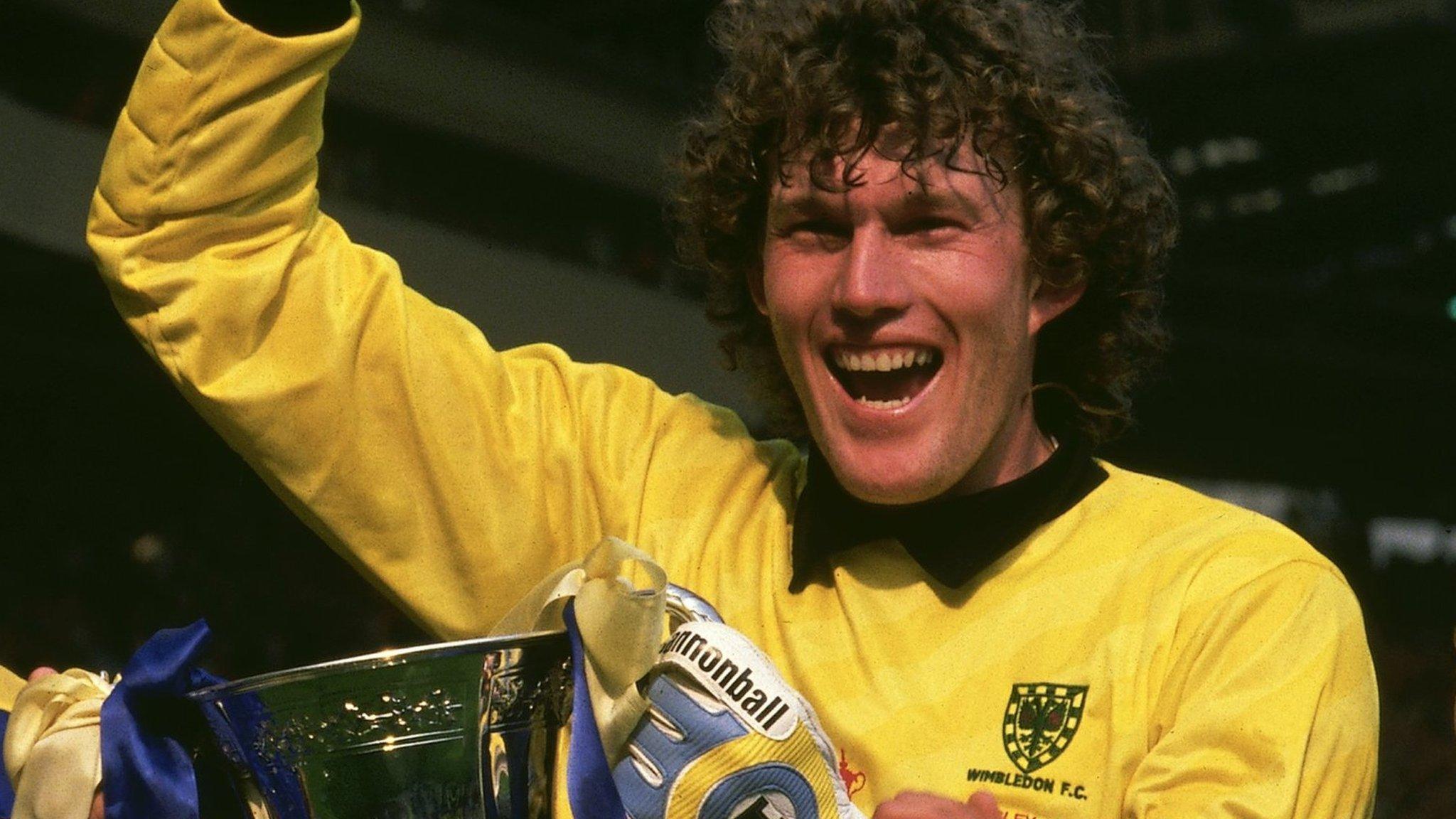 Dave Beasant celebrates winning the 1988 FA Cup with Wimbledon