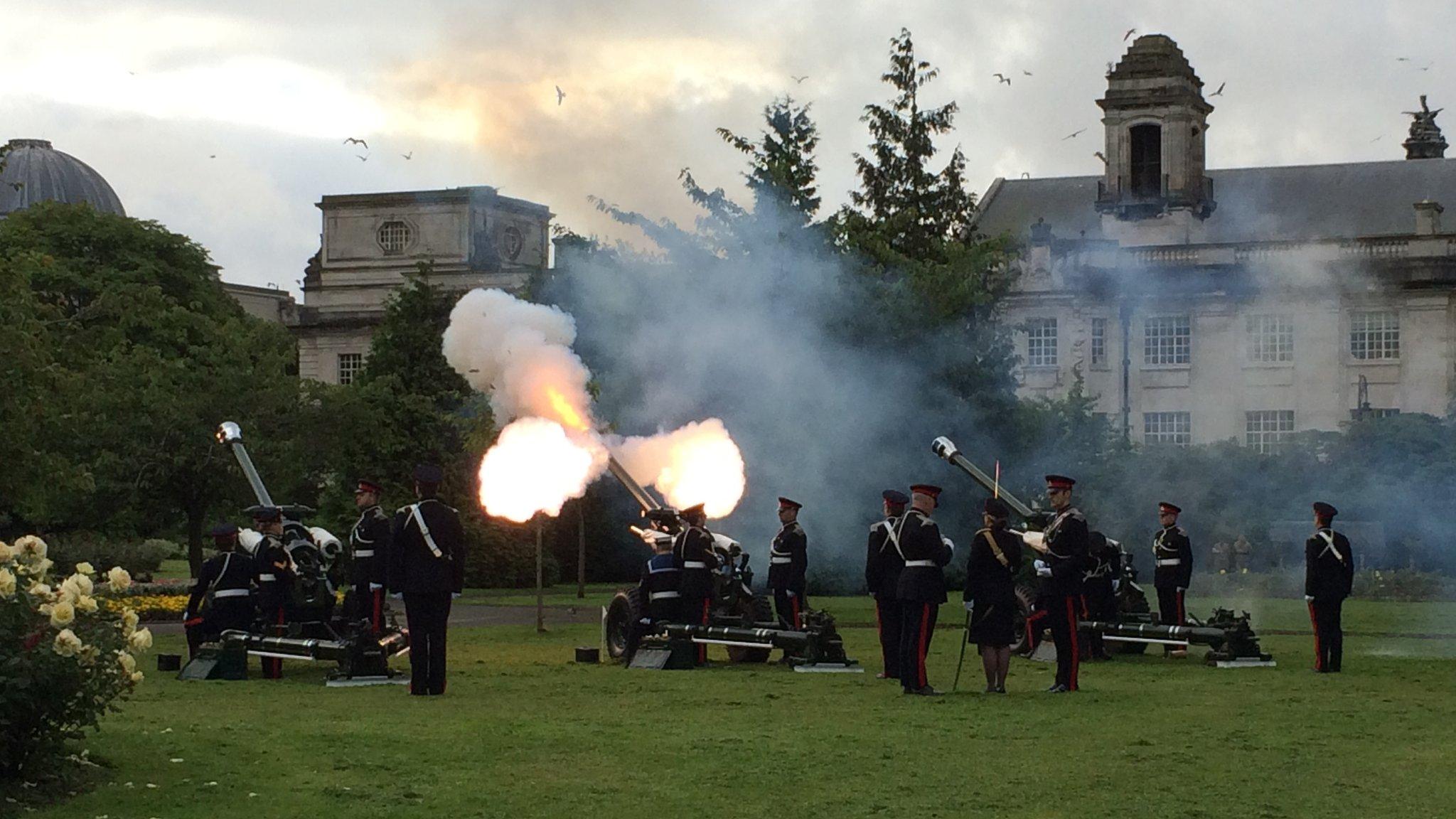 Canons are fired in Alexandra Gardens, Cardiff