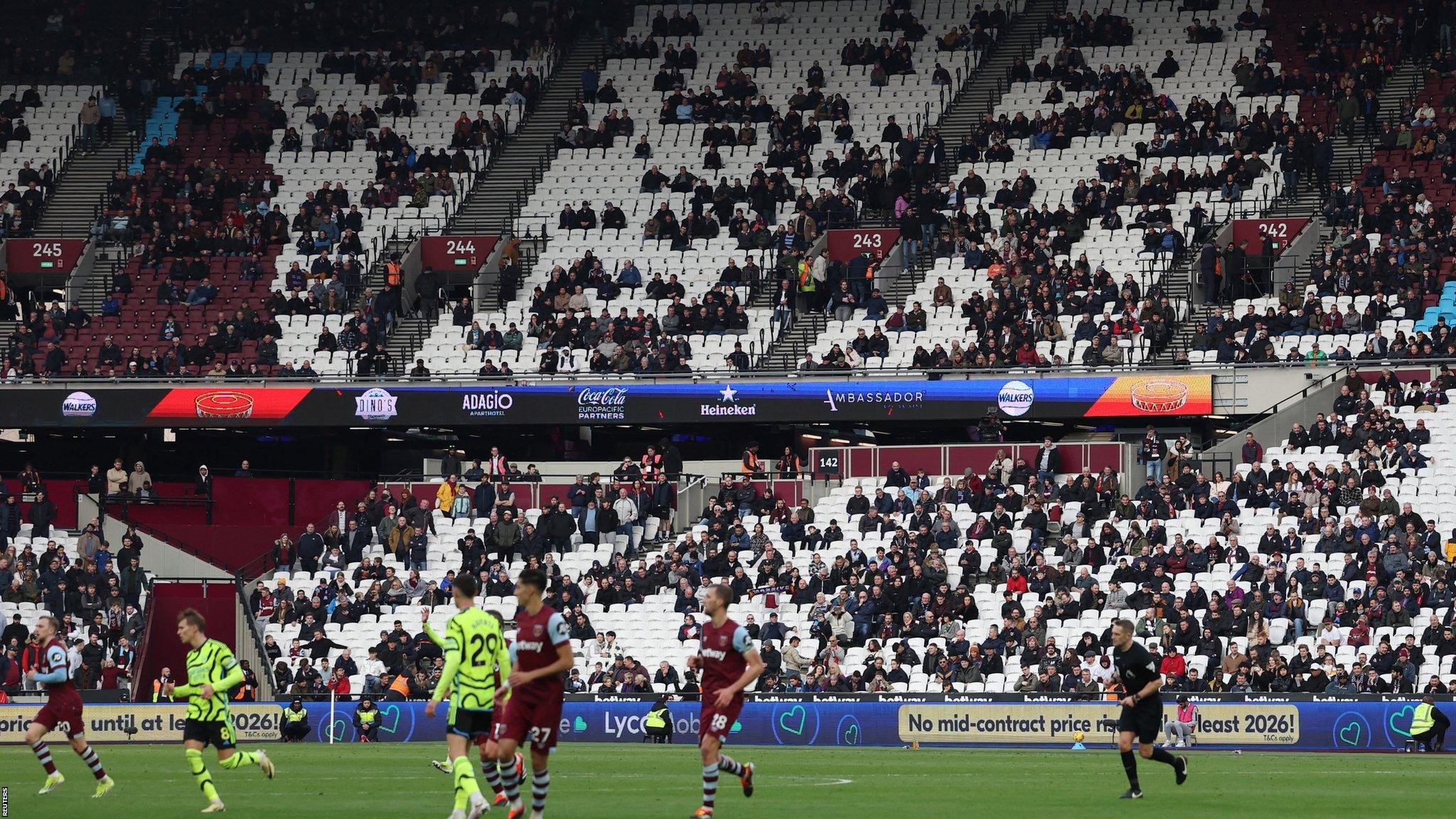 Generls shot of the London Stadium showing lots of empty seats